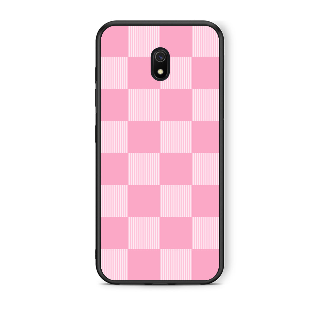 Θήκη Xiaomi Redmi 8A Pink and White Striped Checks από τη Smartfits με σχέδιο στο πίσω μέρος και μαύρο περίβλημα | Xiaomi Redmi 8A Pink and White Striped Checks case with colorful back and black bezels