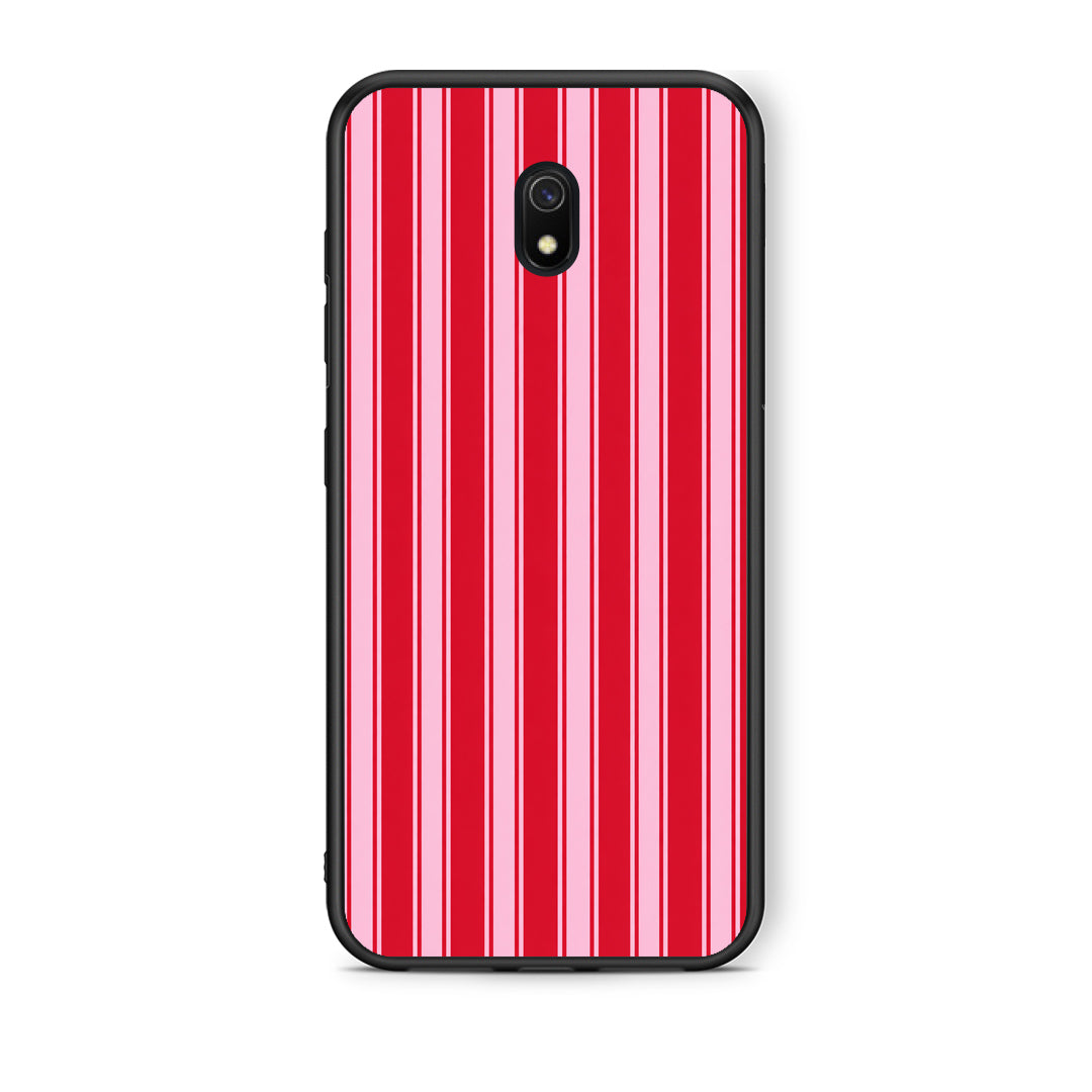 Θήκη Xiaomi Redmi 8A Red and Pink Vertical Pinstripes από τη Smartfits με σχέδιο στο πίσω μέρος και μαύρο περίβλημα | Xiaomi Redmi 8A Red and Pink Vertical Pinstripes case with colorful back and black bezels
