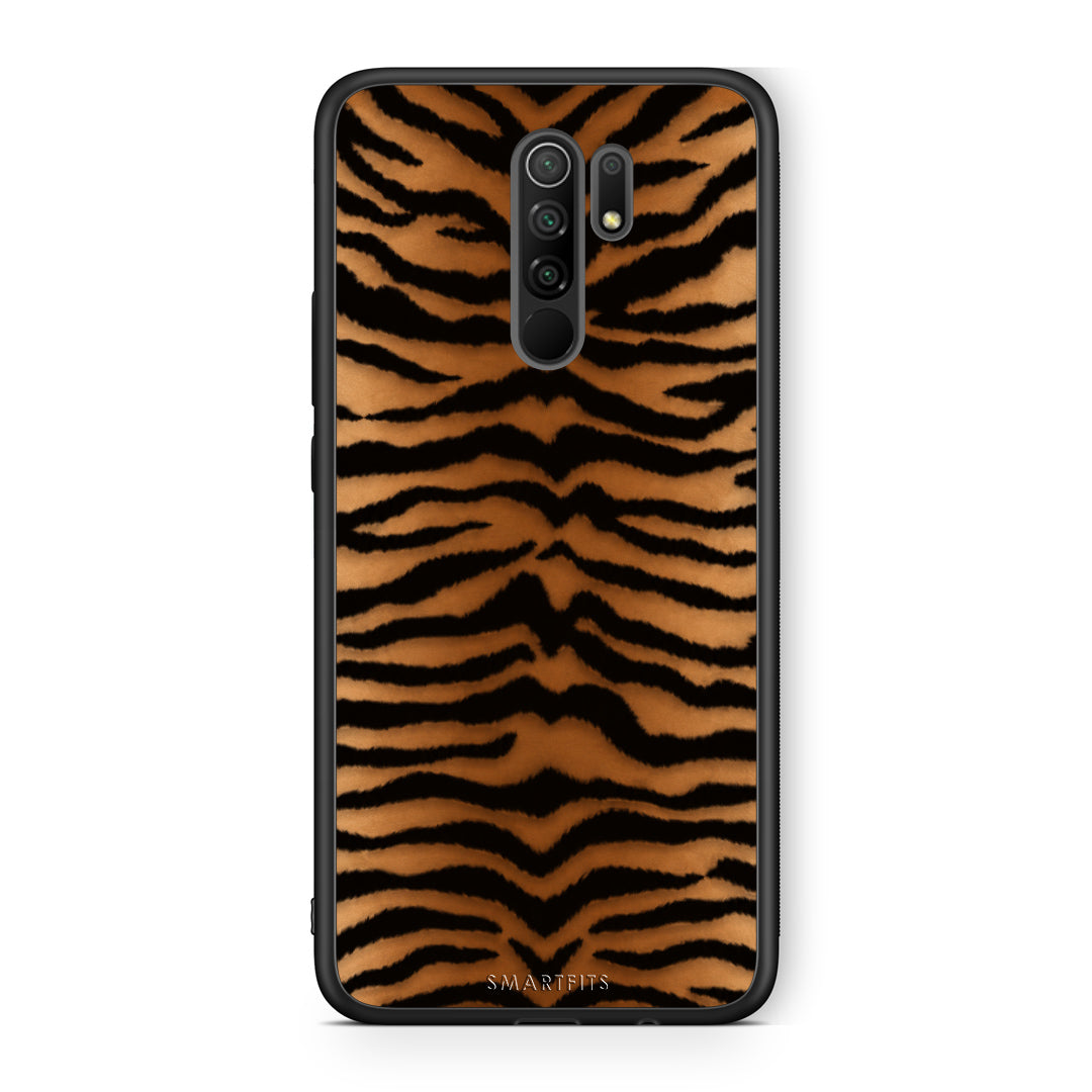 Θήκη Xiaomi Redmi 9 / 9 Prime Tiger Print Orange and Black από τη Smartfits με σχέδιο στο πίσω μέρος και μαύρο περίβλημα | Xiaomi Redmi 9 / 9 Prime Tiger Print Orange and Black case with colorful back and black bezels