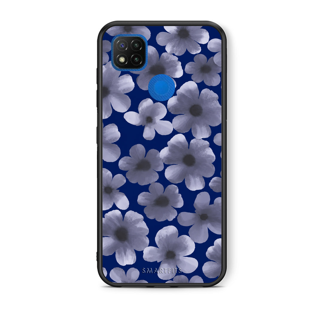 Θήκη Xiaomi Redmi 9C Pale Blue Flowers on Navy από τη Smartfits με σχέδιο στο πίσω μέρος και μαύρο περίβλημα | Xiaomi Redmi 9C Pale Blue Flowers on Navy case with colorful back and black bezels