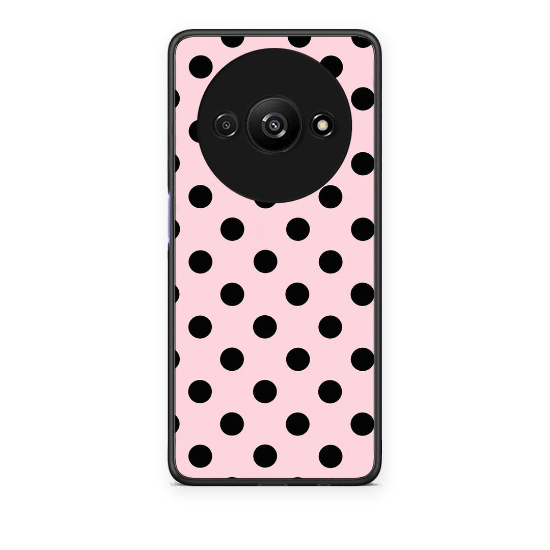 Θήκη Xiaomi Redmi A3 Black Polka Dots on Pink από τη Smartfits με σχέδιο στο πίσω μέρος και μαύρο περίβλημα | Xiaomi Redmi A3 Black Polka Dots on Pink case with colorful back and black bezels