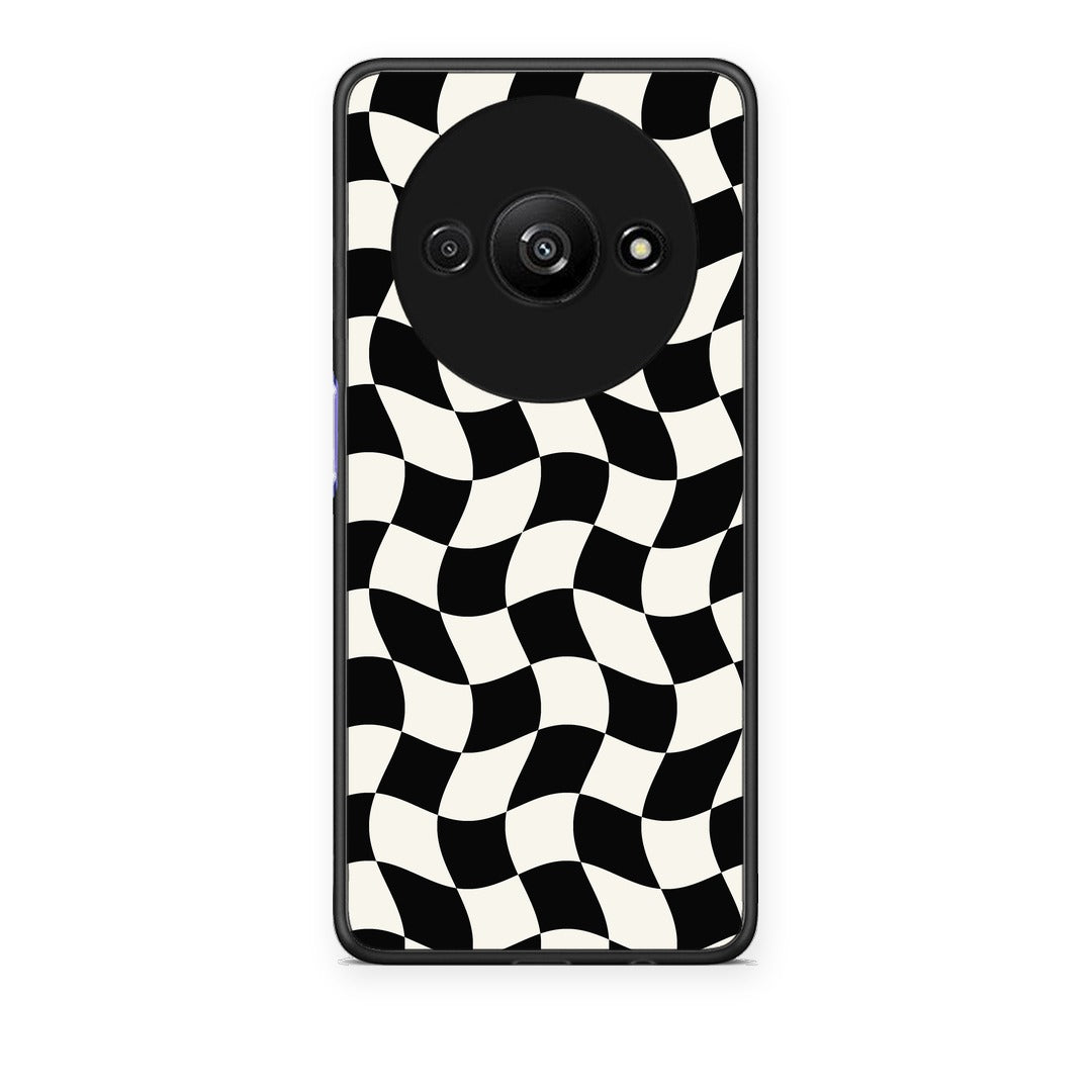 Θήκη Xiaomi Redmi A3 Black and Cream Wavy Checkerboard από τη Smartfits με σχέδιο στο πίσω μέρος και μαύρο περίβλημα | Xiaomi Redmi A3 Black and Cream Wavy Checkerboard case with colorful back and black bezels