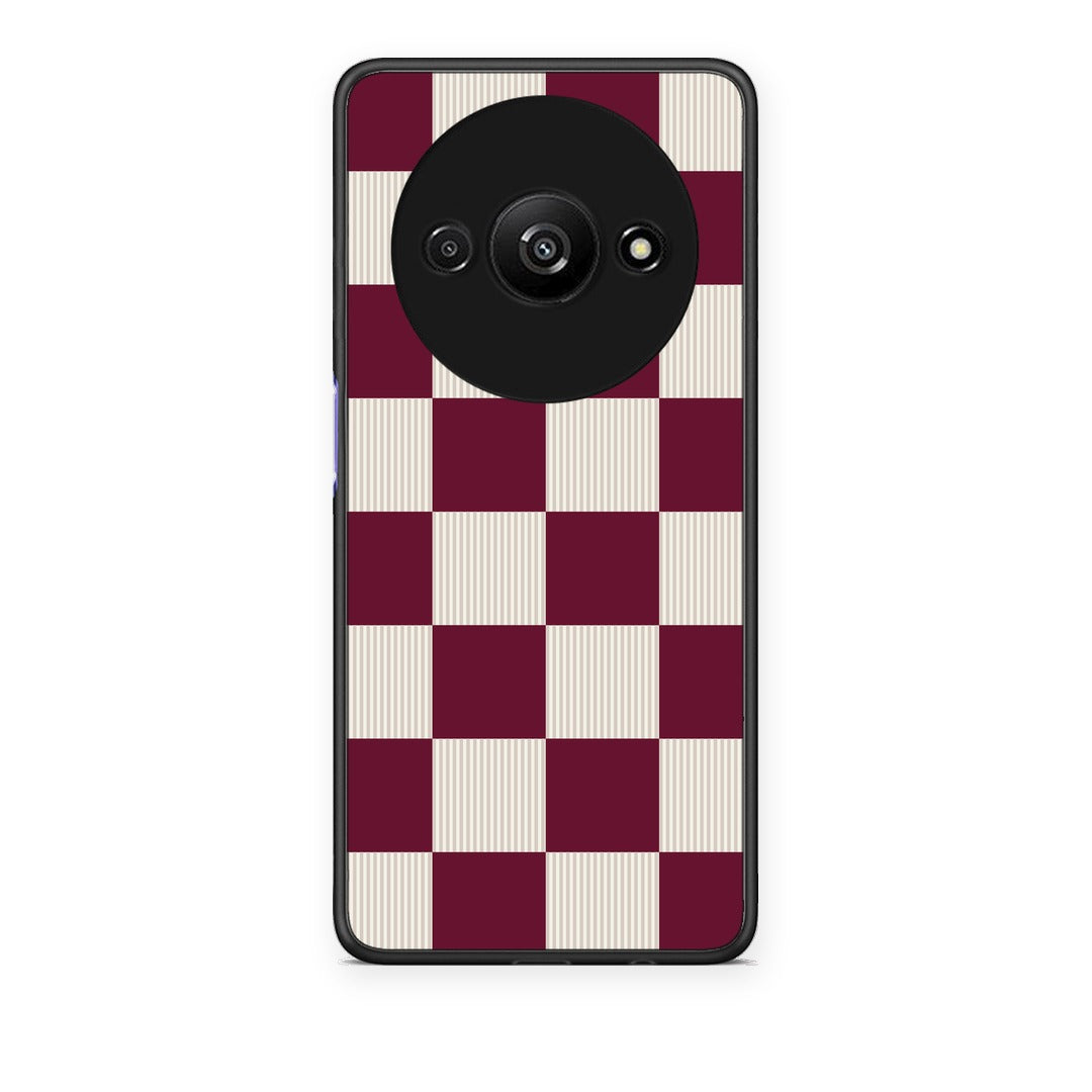 Θήκη Xiaomi Redmi A3 Burgundy and Cream Striped Checks από τη Smartfits με σχέδιο στο πίσω μέρος και μαύρο περίβλημα | Xiaomi Redmi A3 Burgundy and Cream Striped Checks case with colorful back and black bezels
