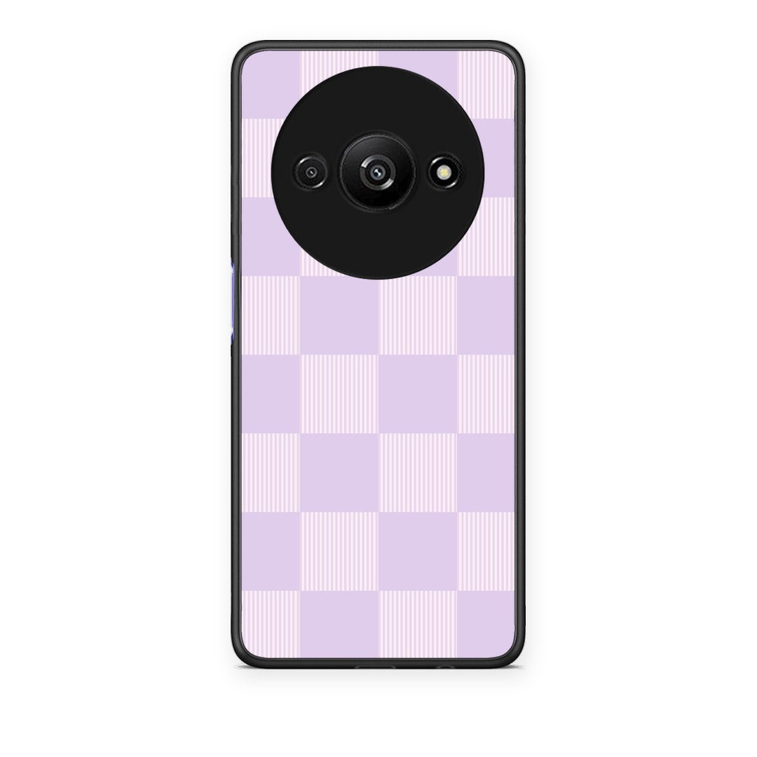 Θήκη Xiaomi Redmi A3 Lilac and Cream Striped Checks από τη Smartfits με σχέδιο στο πίσω μέρος και μαύρο περίβλημα | Xiaomi Redmi A3 Lilac and Cream Striped Checks case with colorful back and black bezels