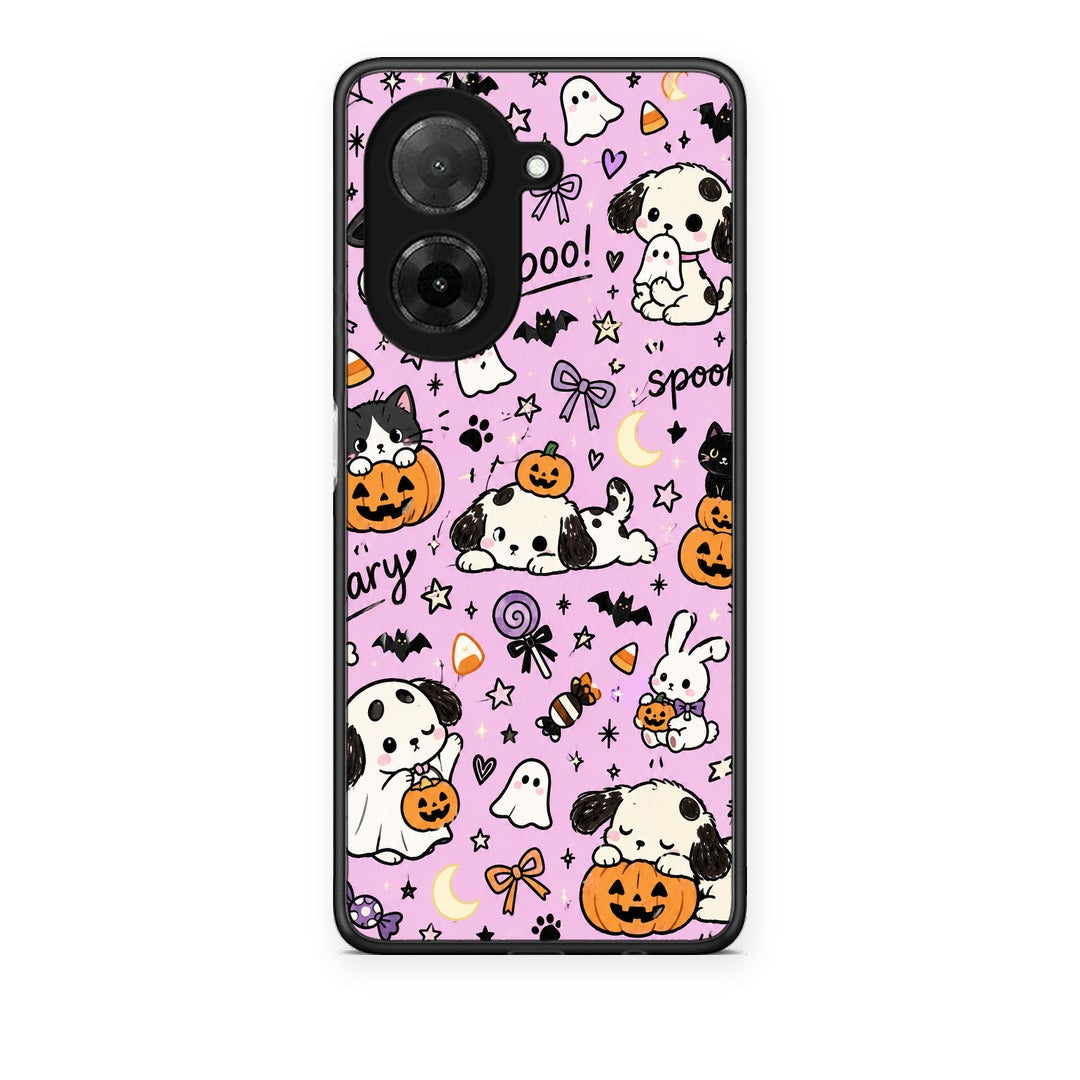 Θήκη Xiaomi Redmi A5 Halloween Puppies and Friends on Lilac από τη Smartfits με σχέδιο στο πίσω μέρος και μαύρο περίβλημα | Xiaomi Redmi A5 Halloween Puppies and Friends on Lilac case with colorful back and black bezels