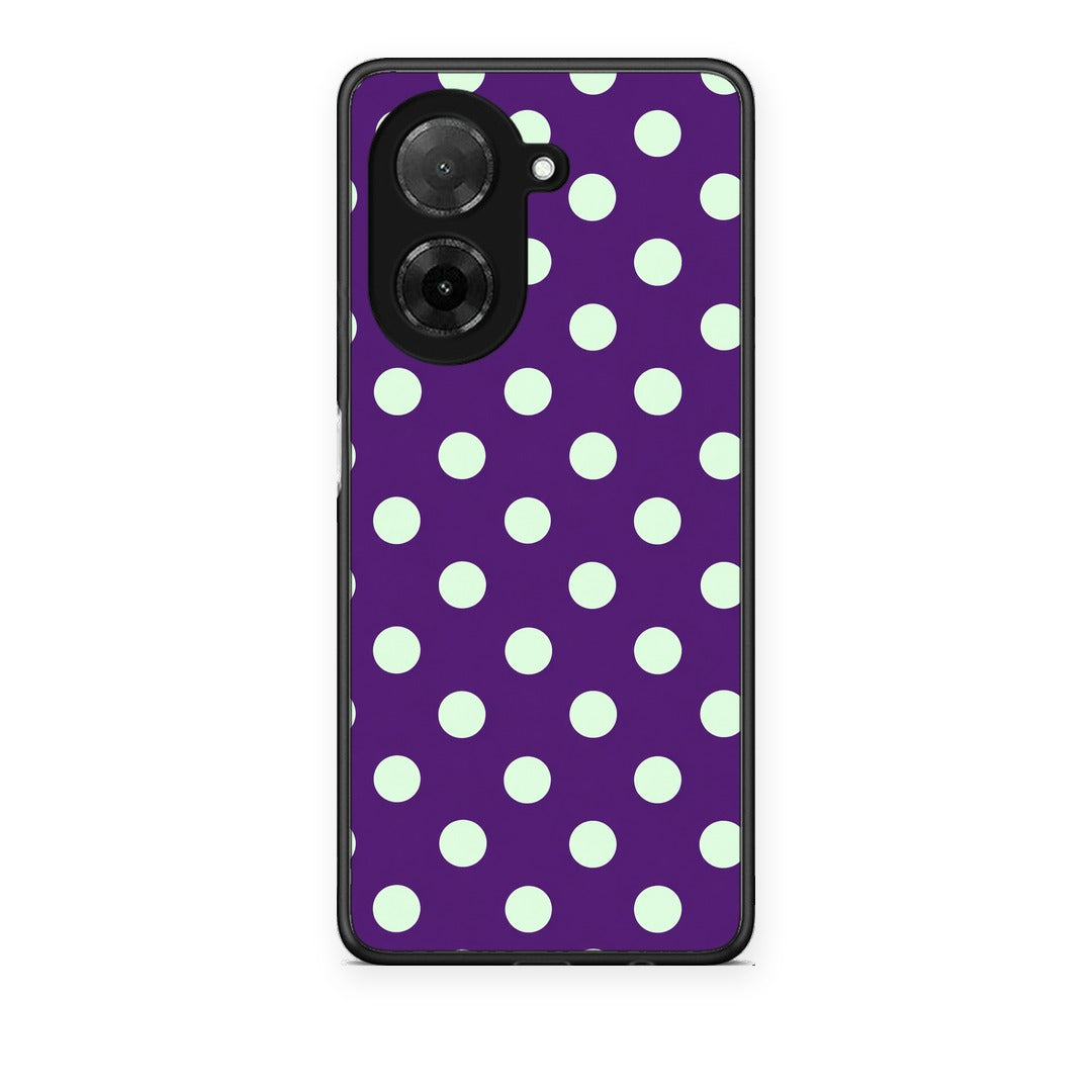 Θήκη Xiaomi Redmi A5 Mint Polka Dots on Purple από τη Smartfits με σχέδιο στο πίσω μέρος και μαύρο περίβλημα | Xiaomi Redmi A5 Mint Polka Dots on Purple case with colorful back and black bezels