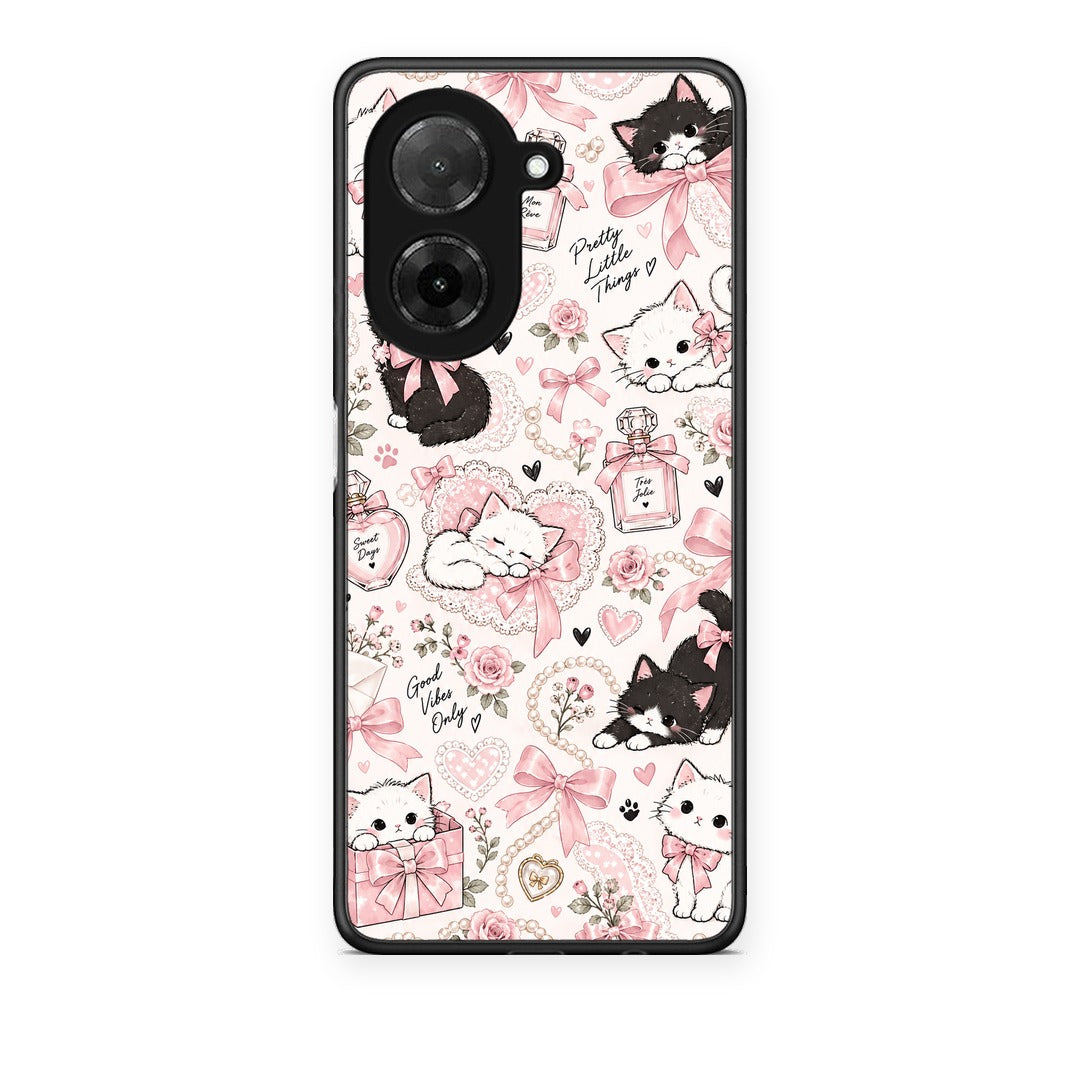 Θήκη Xiaomi Redmi A5 Pink Bows and Kittens Collage από τη Smartfits με σχέδιο στο πίσω μέρος και μαύρο περίβλημα | Xiaomi Redmi A5 Pink Bows and Kittens Collage case with colorful back and black bezels