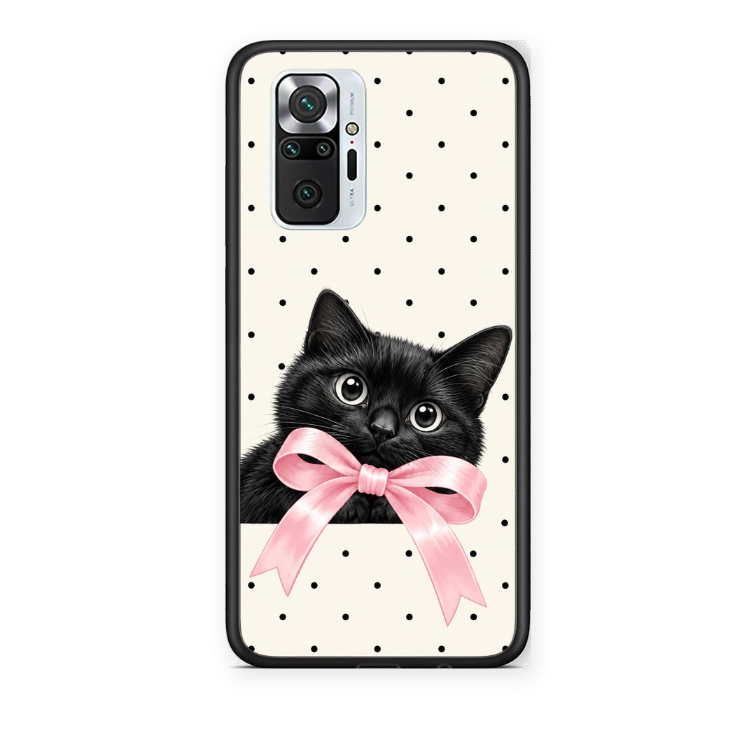 Θήκη Xiaomi Redmi Note 10 Pro / 10 Pro Max Black Kitten Pink Bow and Polka Dots από τη Smartfits με σχέδιο στο πίσω μέρος και μαύρο περίβλημα | Xiaomi Redmi Note 10 Pro / 10 Pro Max Black Kitten Pink Bow and Polka Dots case with colorful back and black bezels