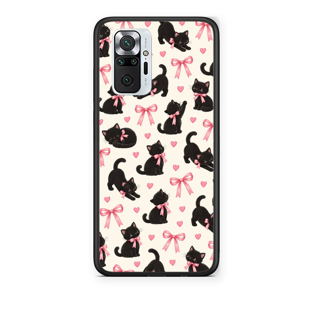 Θήκη Xiaomi Redmi Note 10 Pro / 10 Pro Max Black Kittens and Pink Bows on Cream Small από τη Smartfits με σχέδιο στο πίσω μέρος και μαύρο περίβλημα | Xiaomi Redmi Note 10 Pro / 10 Pro Max Black Kittens and Pink Bows on Cream Small case with colorful back and black bezels