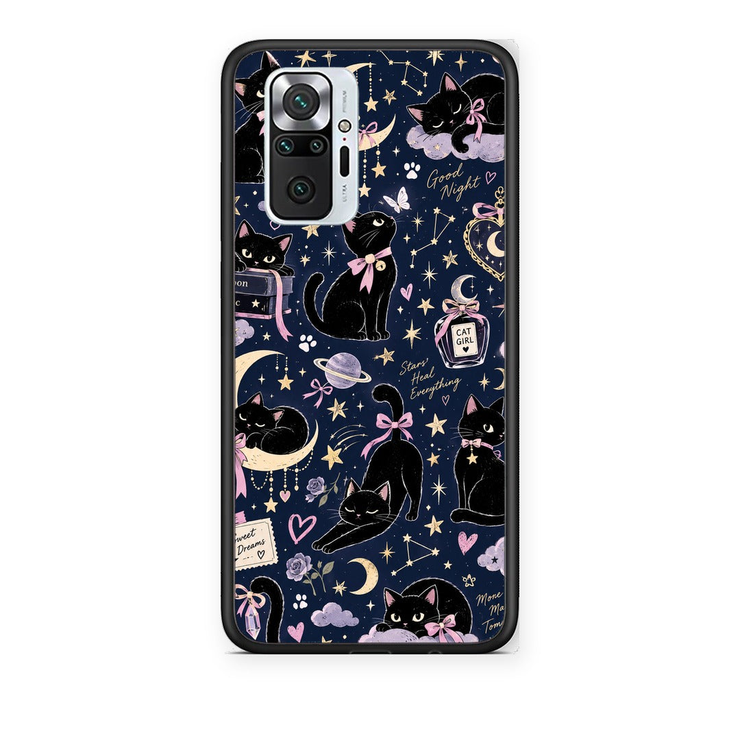 Θήκη Xiaomi Redmi Note 10 Pro / 10 Pro Max Celestial Black Cats on Navy από τη Smartfits με σχέδιο στο πίσω μέρος και μαύρο περίβλημα | Xiaomi Redmi Note 10 Pro / 10 Pro Max Celestial Black Cats on Navy case with colorful back and black bezels