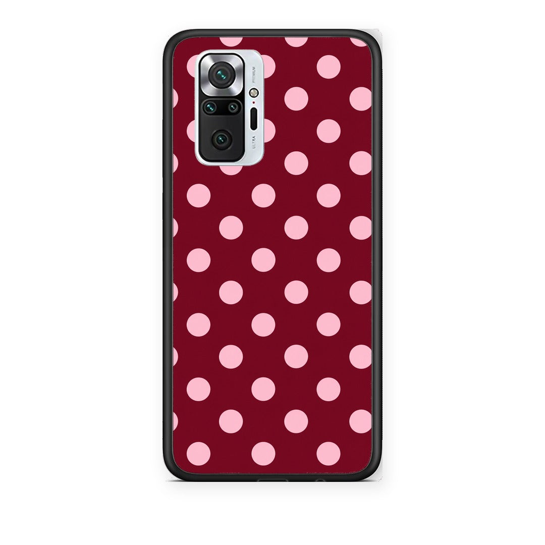Θήκη Xiaomi Redmi Note 10 Pro / 10 Pro Max Pink Polka Dots on Burgundy από τη Smartfits με σχέδιο στο πίσω μέρος και μαύρο περίβλημα | Xiaomi Redmi Note 10 Pro / 10 Pro Max Pink Polka Dots on Burgundy case with colorful back and black bezels