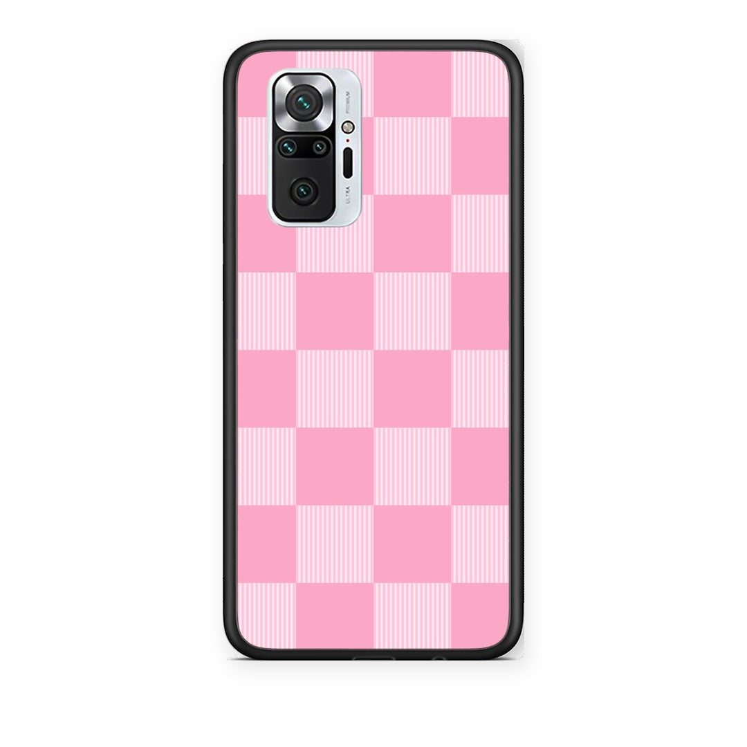 Θήκη Xiaomi Redmi Note 10 Pro / 10 Pro Max Pink and White Striped Checks από τη Smartfits με σχέδιο στο πίσω μέρος και μαύρο περίβλημα | Xiaomi Redmi Note 10 Pro / 10 Pro Max Pink and White Striped Checks case with colorful back and black bezels