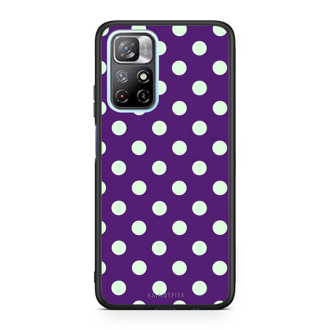 Θήκη Xiaomi Redmi Note 11S 5G Mint Polka Dots on Purple από τη Smartfits με σχέδιο στο πίσω μέρος και μαύρο περίβλημα | Xiaomi Redmi Note 11S 5G Mint Polka Dots on Purple case with colorful back and black bezels