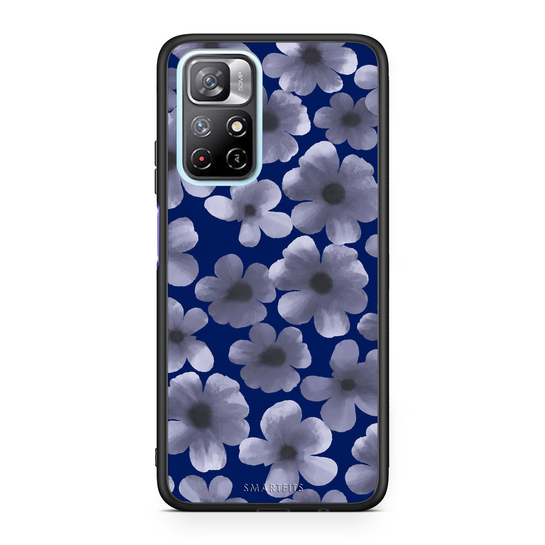 Θήκη Xiaomi Redmi Note 11S 5G Pale Blue Flowers on Navy από τη Smartfits με σχέδιο στο πίσω μέρος και μαύρο περίβλημα | Xiaomi Redmi Note 11S 5G Pale Blue Flowers on Navy case with colorful back and black bezels