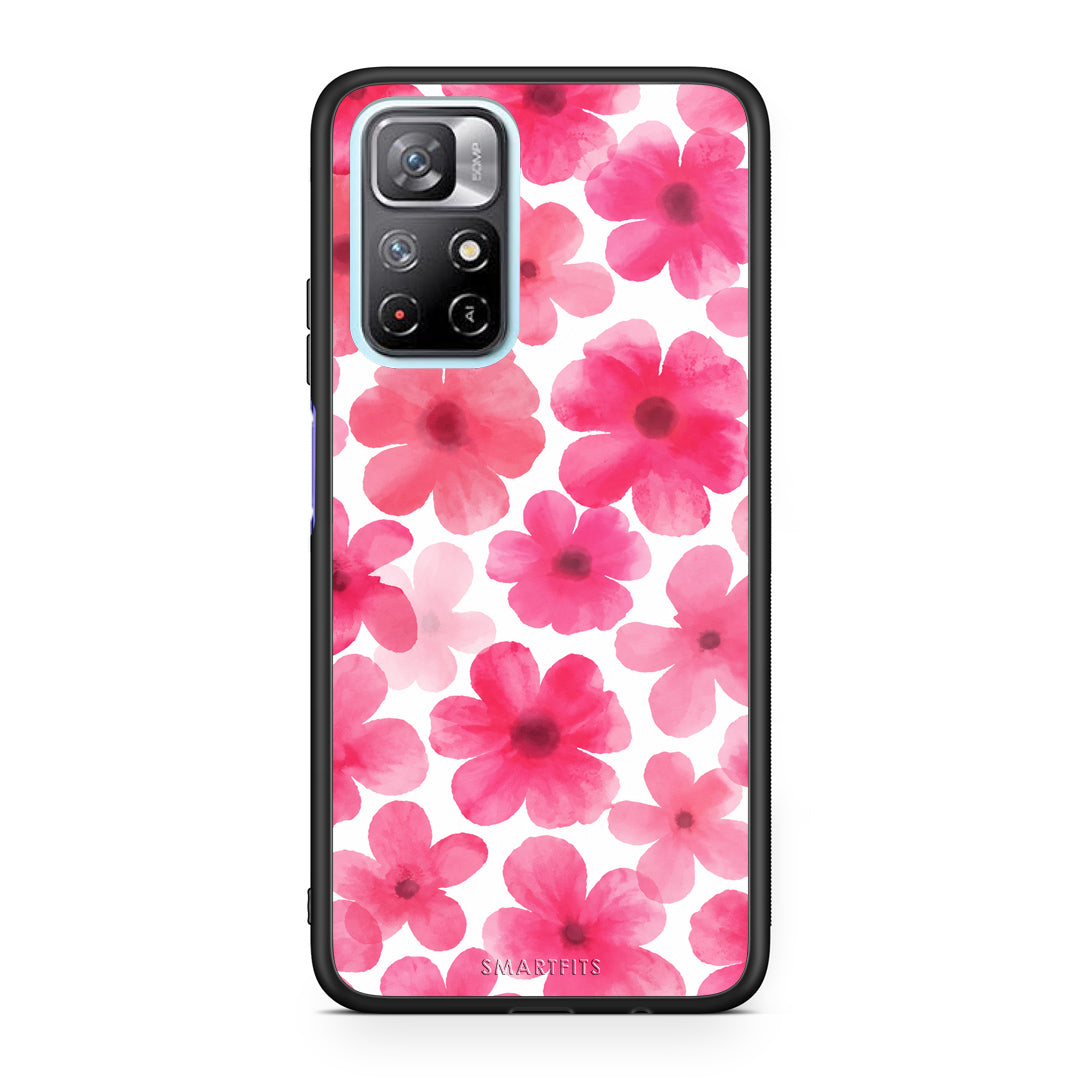 Θήκη Xiaomi Redmi Note 11S 5G Pink Watercolour Flowers on White από τη Smartfits με σχέδιο στο πίσω μέρος και μαύρο περίβλημα | Xiaomi Redmi Note 11S 5G Pink Watercolour Flowers on White case with colorful back and black bezels