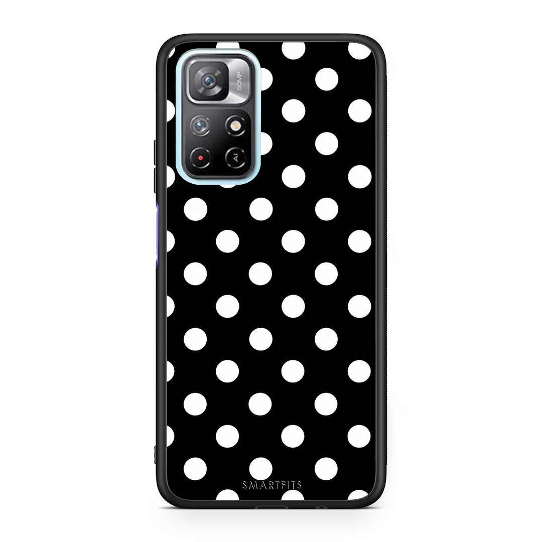 Θήκη Xiaomi Redmi Note 11S 5G White Polka Dots on Black από τη Smartfits με σχέδιο στο πίσω μέρος και μαύρο περίβλημα | Xiaomi Redmi Note 11S 5G White Polka Dots on Black case with colorful back and black bezels