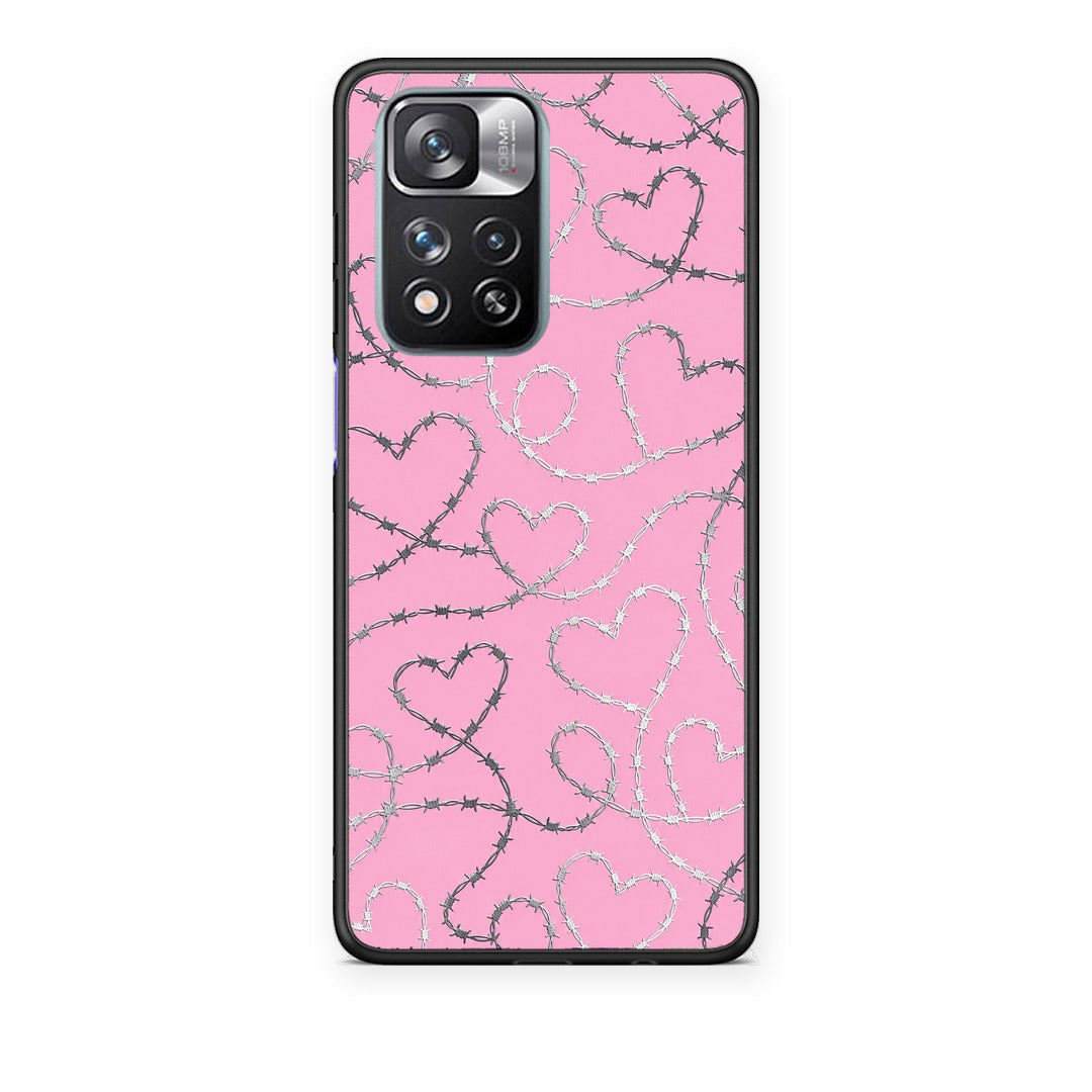 Θήκη Xiaomi Redmi Note 11 Pro+ 5G Barbed Wire Hearts on Pink από τη Smartfits με σχέδιο στο πίσω μέρος και μαύρο περίβλημα | Xiaomi Redmi Note 11 Pro+ 5G Barbed Wire Hearts on Pink case with colorful back and black bezels