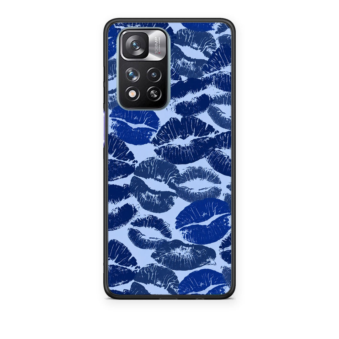 Θήκη Xiaomi Redmi Note 11 Pro+ 5G Blue Lipstick Kisses από τη Smartfits με σχέδιο στο πίσω μέρος και μαύρο περίβλημα | Xiaomi Redmi Note 11 Pro+ 5G Blue Lipstick Kisses case with colorful back and black bezels