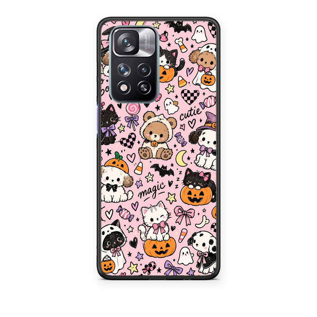 Θήκη Xiaomi Redmi Note 11 Pro+ 5G Halloween Cute Animals on Pink από τη Smartfits με σχέδιο στο πίσω μέρος και μαύρο περίβλημα | Xiaomi Redmi Note 11 Pro+ 5G Halloween Cute Animals on Pink case with colorful back and black bezels