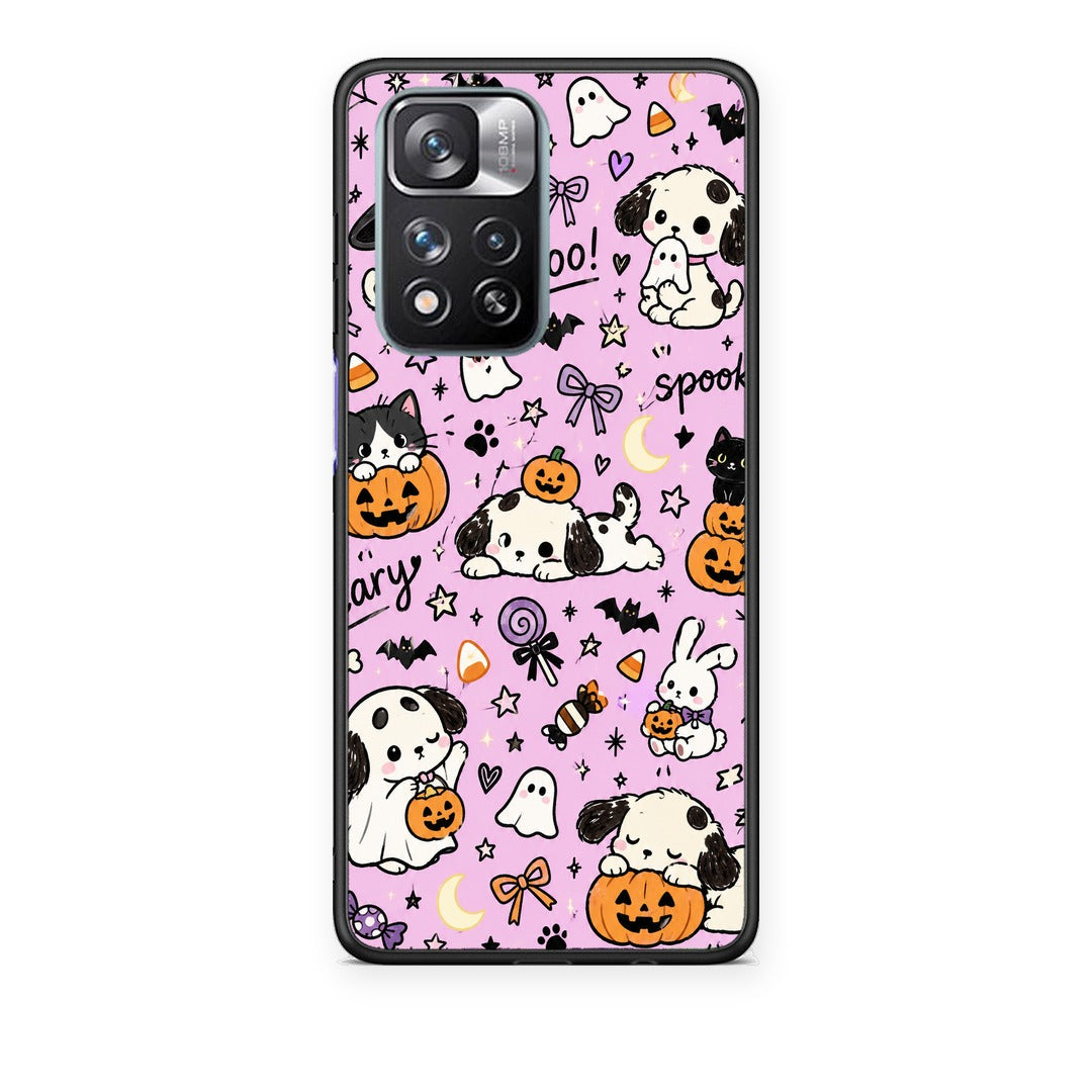 Θήκη Xiaomi Redmi Note 11 Pro+ 5G Halloween Puppies and Friends on Lilac από τη Smartfits με σχέδιο στο πίσω μέρος και μαύρο περίβλημα | Xiaomi Redmi Note 11 Pro+ 5G Halloween Puppies and Friends on Lilac case with colorful back and black bezels