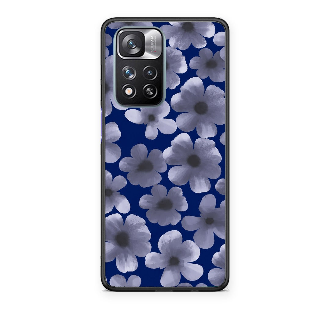 Θήκη Xiaomi Redmi Note 11 Pro+ 5G Pale Blue Flowers on Navy από τη Smartfits με σχέδιο στο πίσω μέρος και μαύρο περίβλημα | Xiaomi Redmi Note 11 Pro+ 5G Pale Blue Flowers on Navy case with colorful back and black bezels