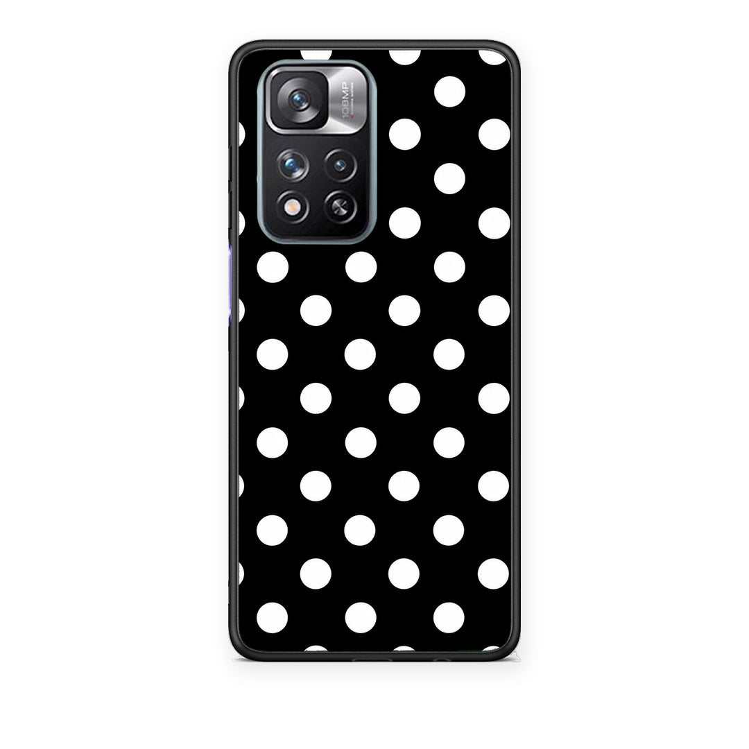 Θήκη Xiaomi Redmi Note 11 Pro+ 5G White Polka Dots on Black από τη Smartfits με σχέδιο στο πίσω μέρος και μαύρο περίβλημα | Xiaomi Redmi Note 11 Pro+ 5G White Polka Dots on Black case with colorful back and black bezels