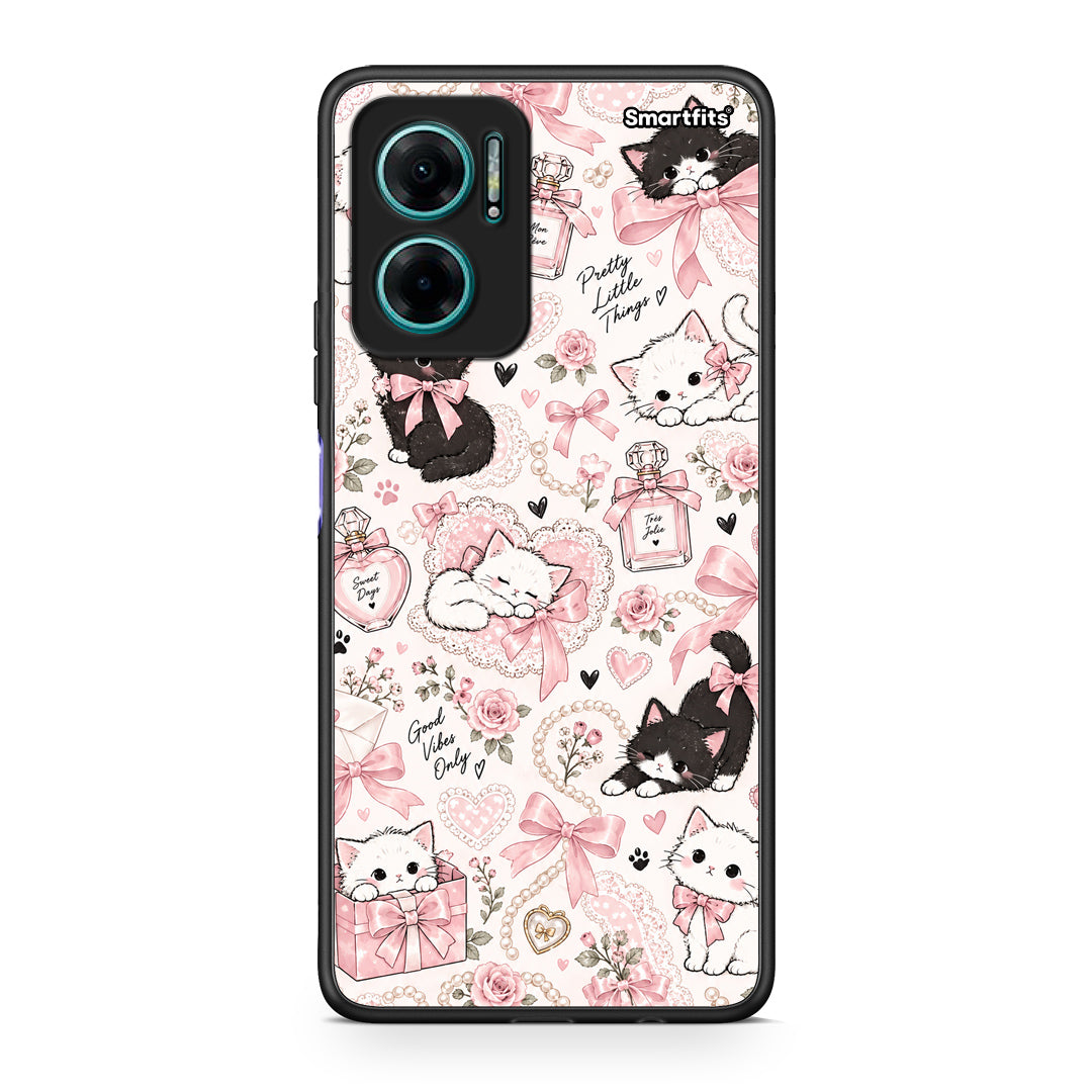 Θήκη Xiaomi Redmi Note 11E Pink Bows and Kittens Collage από τη Smartfits με σχέδιο στο πίσω μέρος και μαύρο περίβλημα | Xiaomi Redmi Note 11E Pink Bows and Kittens Collage case with colorful back and black bezels