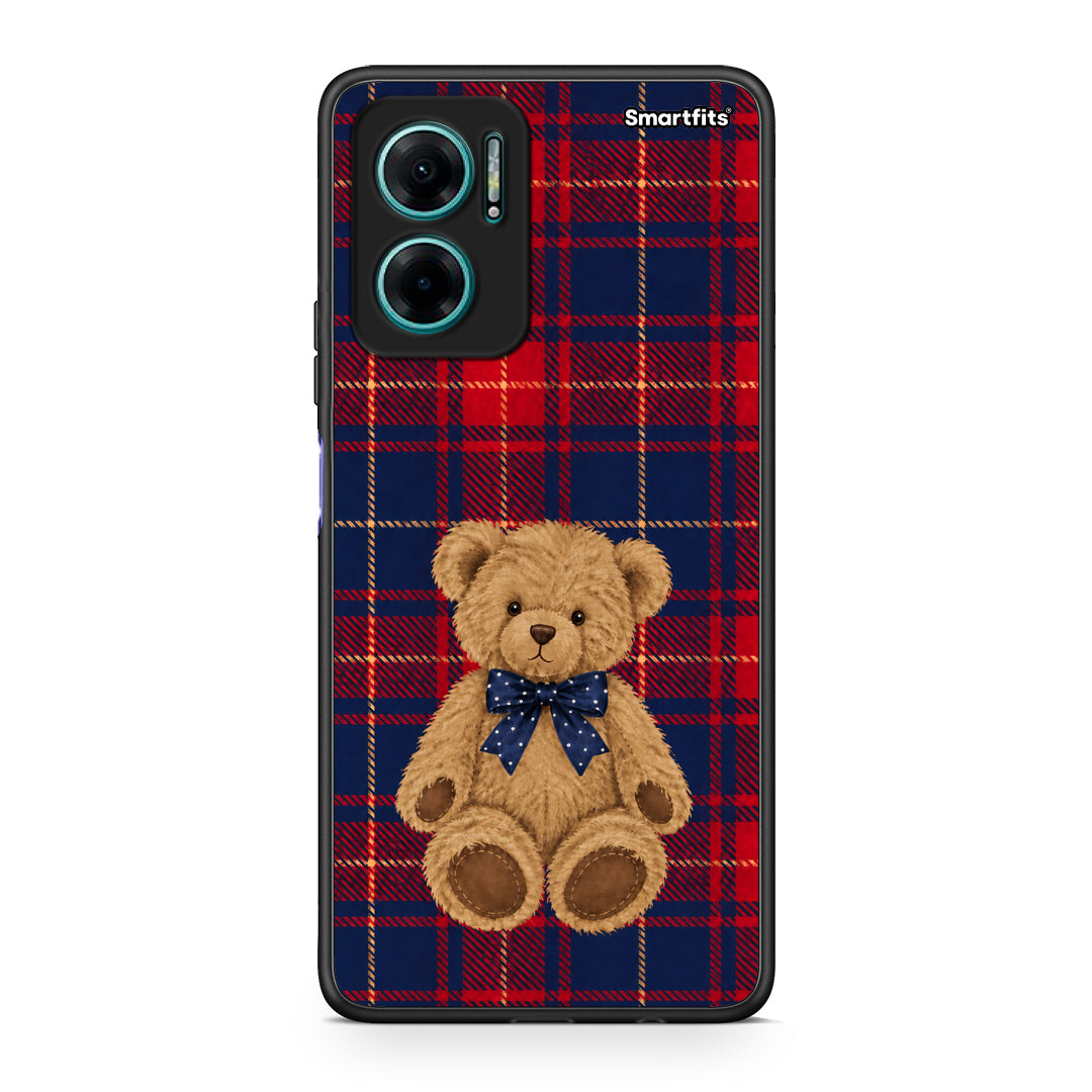 Θήκη Xiaomi Redmi Note 11E Teddy Bear on Red and Navy Tartan από τη Smartfits με σχέδιο στο πίσω μέρος και μαύρο περίβλημα | Xiaomi Redmi Note 11E Teddy Bear on Red and Navy Tartan case with colorful back and black bezels