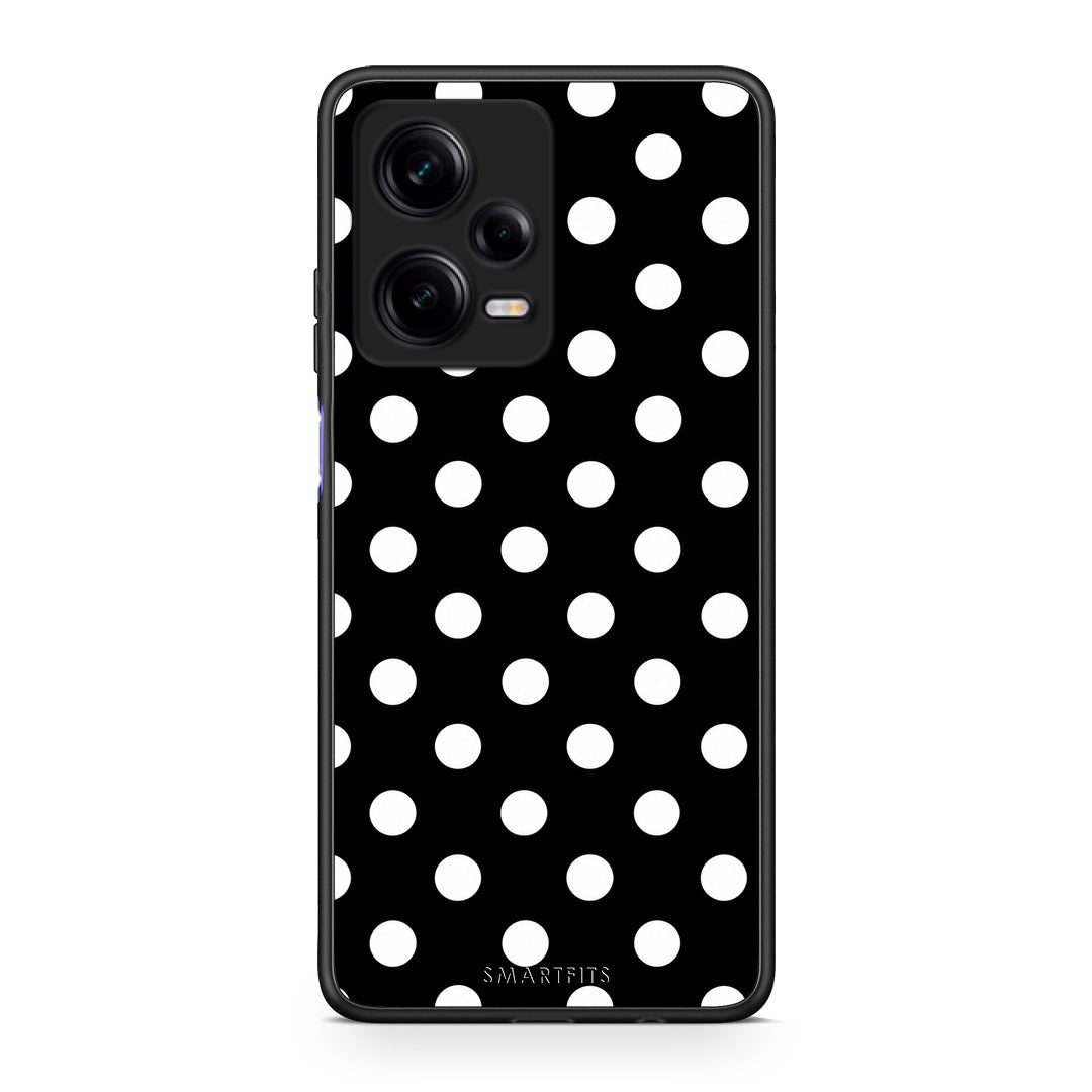 Θήκη Xiaomi Redmi Note 12 Pro 5G White Polka Dots on Black από τη Smartfits με σχέδιο στο πίσω μέρος και μαύρο περίβλημα | Xiaomi Redmi Note 12 Pro 5G White Polka Dots on Black case with colorful back and black bezels