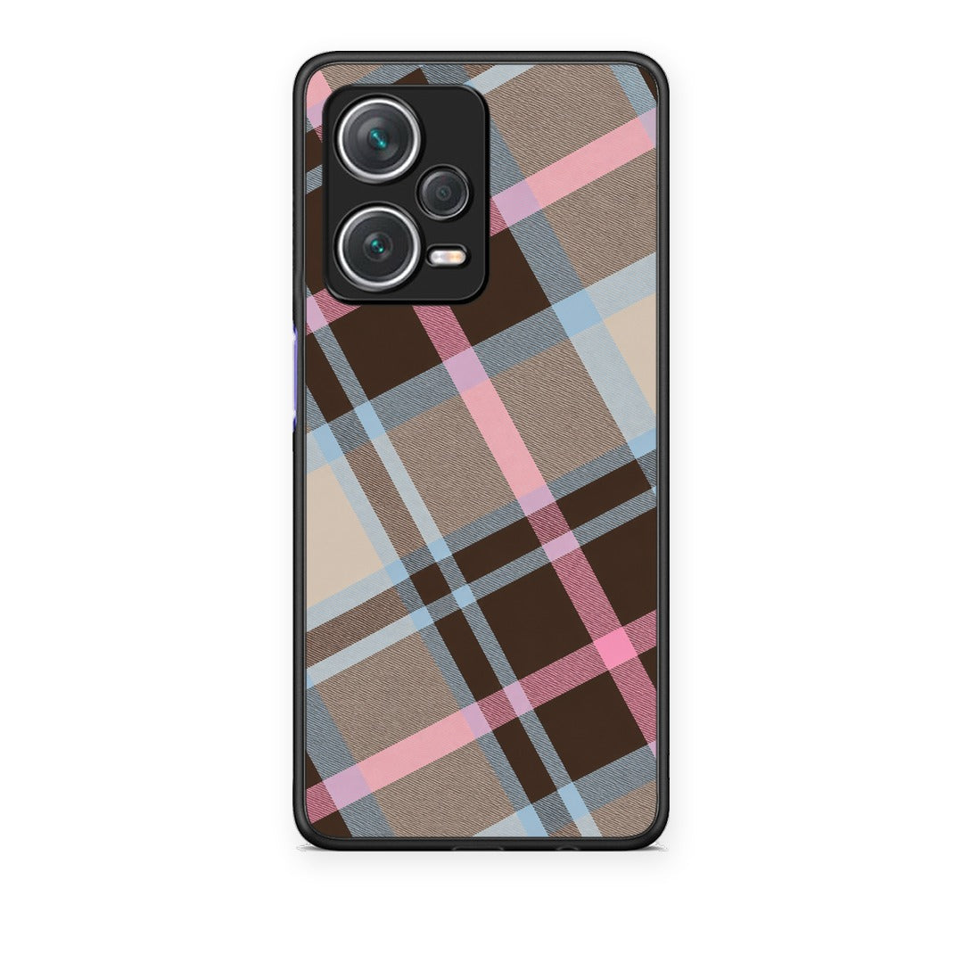 Θήκη Xiaomi Redmi Note 12 Pro+ / 12 Pro Discovery Brown Pink and Blue Diagonal Plaid από τη Smartfits με σχέδιο στο πίσω μέρος και μαύρο περίβλημα | Xiaomi Redmi Note 12 Pro+ / 12 Pro Discovery Brown Pink and Blue Diagonal Plaid case with colorful back and black bezels