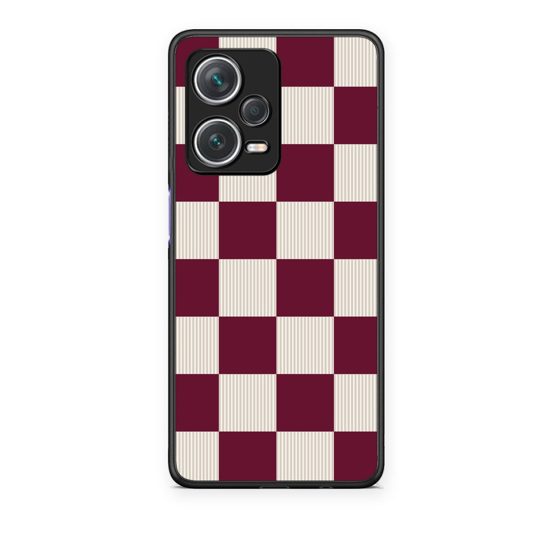 Θήκη Xiaomi Redmi Note 12 Pro+ / 12 Pro Discovery Burgundy and Cream Striped Checks από τη Smartfits με σχέδιο στο πίσω μέρος και μαύρο περίβλημα | Xiaomi Redmi Note 12 Pro+ / 12 Pro Discovery Burgundy and Cream Striped Checks case with colorful back and black bezels