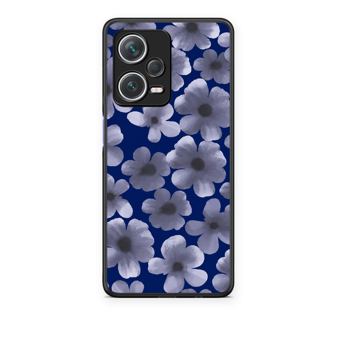 Θήκη Xiaomi Redmi Note 12 Pro+ / 12 Pro Discovery Pale Blue Flowers on Navy από τη Smartfits με σχέδιο στο πίσω μέρος και μαύρο περίβλημα | Xiaomi Redmi Note 12 Pro+ / 12 Pro Discovery Pale Blue Flowers on Navy case with colorful back and black bezels