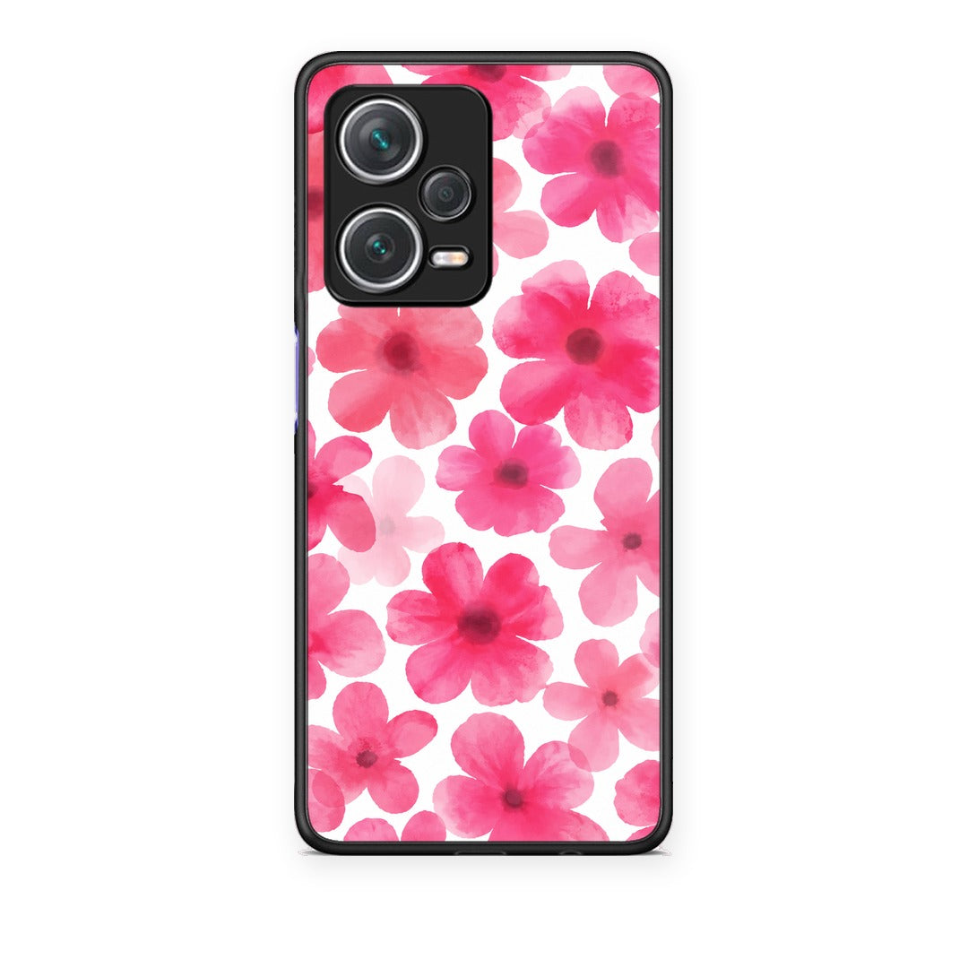 Θήκη Xiaomi Redmi Note 12 Pro+ / 12 Pro Discovery Pink Watercolour Flowers on White από τη Smartfits με σχέδιο στο πίσω μέρος και μαύρο περίβλημα | Xiaomi Redmi Note 12 Pro+ / 12 Pro Discovery Pink Watercolour Flowers on White case with colorful back and black bezels