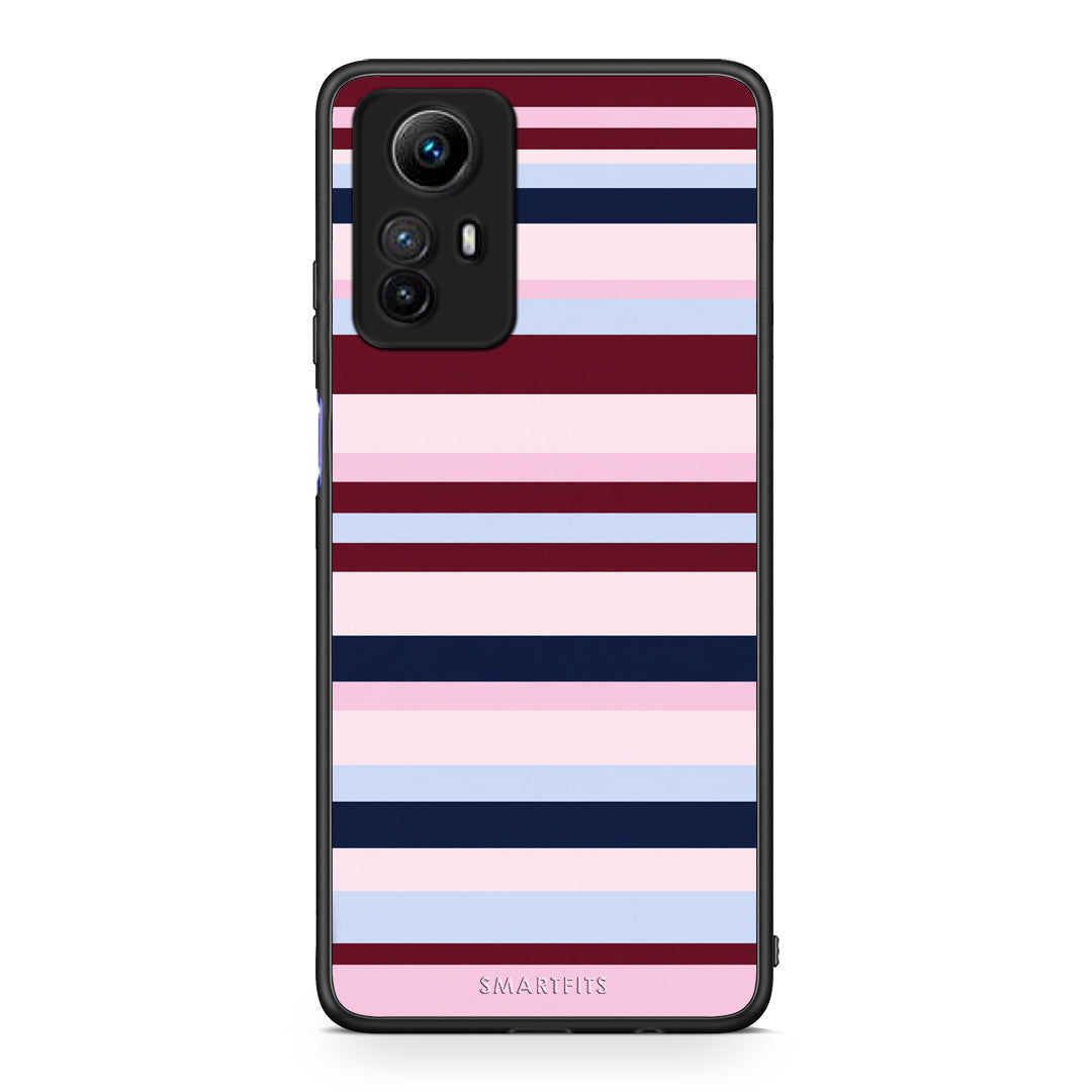 Θήκη Xiaomi Redmi Note 12S Burgundy Pink and Blue Horizontal Stripes από τη Smartfits με σχέδιο στο πίσω μέρος και μαύρο περίβλημα | Xiaomi Redmi Note 12S Burgundy Pink and Blue Horizontal Stripes case with colorful back and black bezels