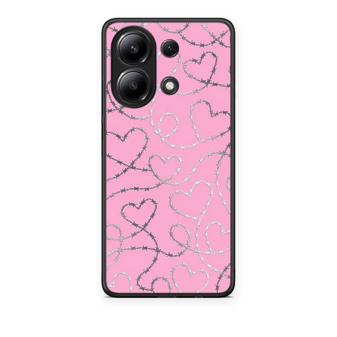 Θήκη Xiaomi Redmi Note 13 4G Barbed Wire Hearts on Pink από τη Smartfits με σχέδιο στο πίσω μέρος και μαύρο περίβλημα | Xiaomi Redmi Note 13 4G Barbed Wire Hearts on Pink case with colorful back and black bezels