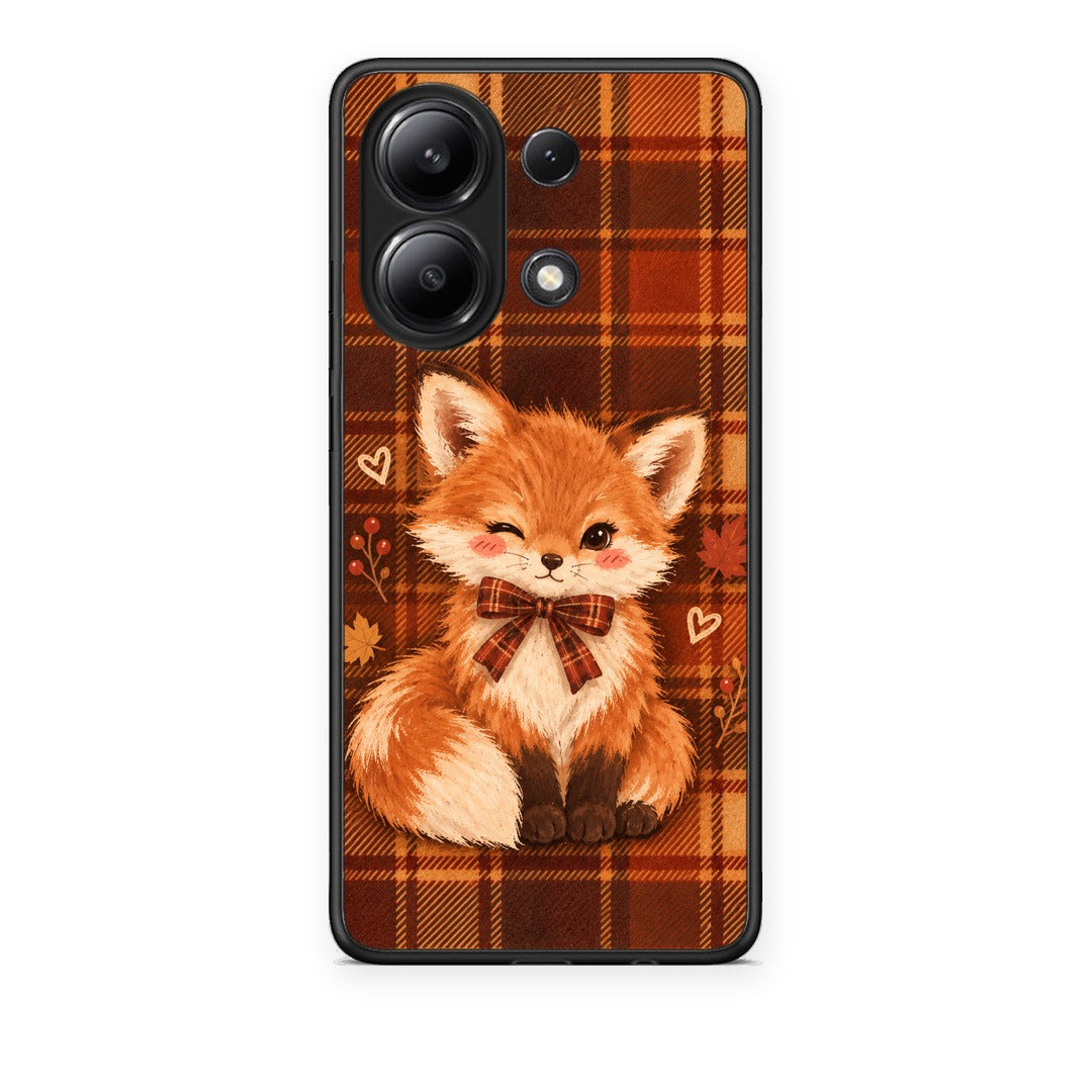 Θήκη Xiaomi Redmi Note 13 4G Fox on Autumn Tartan από τη Smartfits με σχέδιο στο πίσω μέρος και μαύρο περίβλημα | Xiaomi Redmi Note 13 4G Fox on Autumn Tartan case with colorful back and black bezels