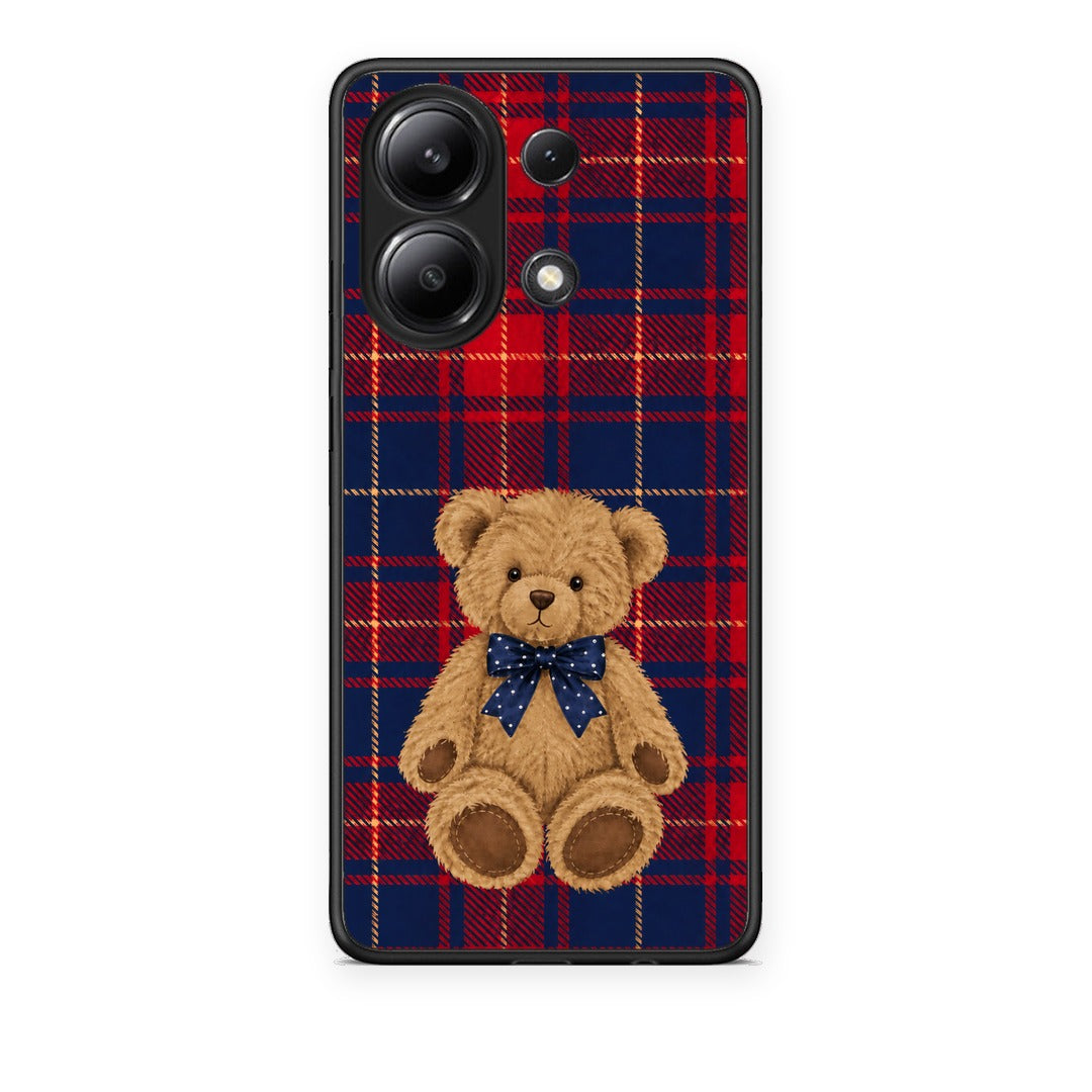 Θήκη Xiaomi Redmi Note 13 4G Teddy Bear on Red and Navy Tartan από τη Smartfits με σχέδιο στο πίσω μέρος και μαύρο περίβλημα | Xiaomi Redmi Note 13 4G Teddy Bear on Red and Navy Tartan case with colorful back and black bezels