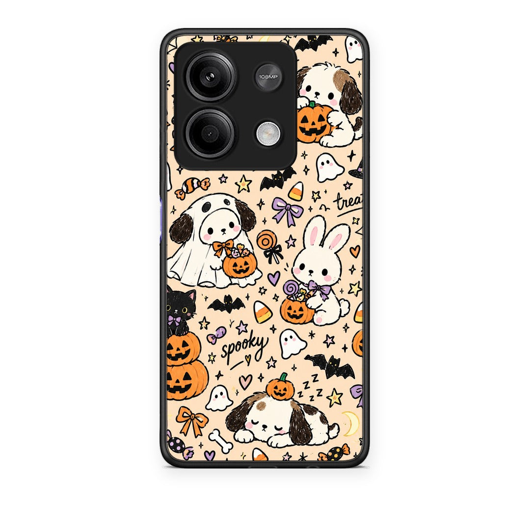 Θήκη Xiaomi Redmi Note 13 5G Halloween Puppies and Friends on Cream από τη Smartfits με σχέδιο στο πίσω μέρος και μαύρο περίβλημα | Xiaomi Redmi Note 13 5G Halloween Puppies and Friends on Cream case with colorful back and black bezels