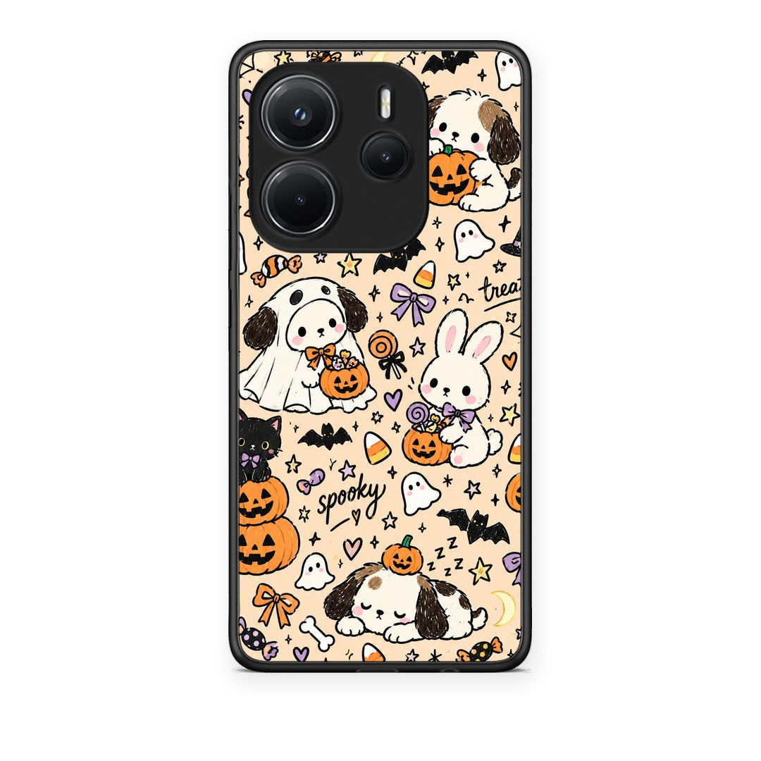 Θήκη Xiaomi Redmi Note 14 4G Halloween Puppies and Friends on Cream από τη Smartfits με σχέδιο στο πίσω μέρος και μαύρο περίβλημα | Xiaomi Redmi Note 14 4G Halloween Puppies and Friends on Cream case with colorful back and black bezels