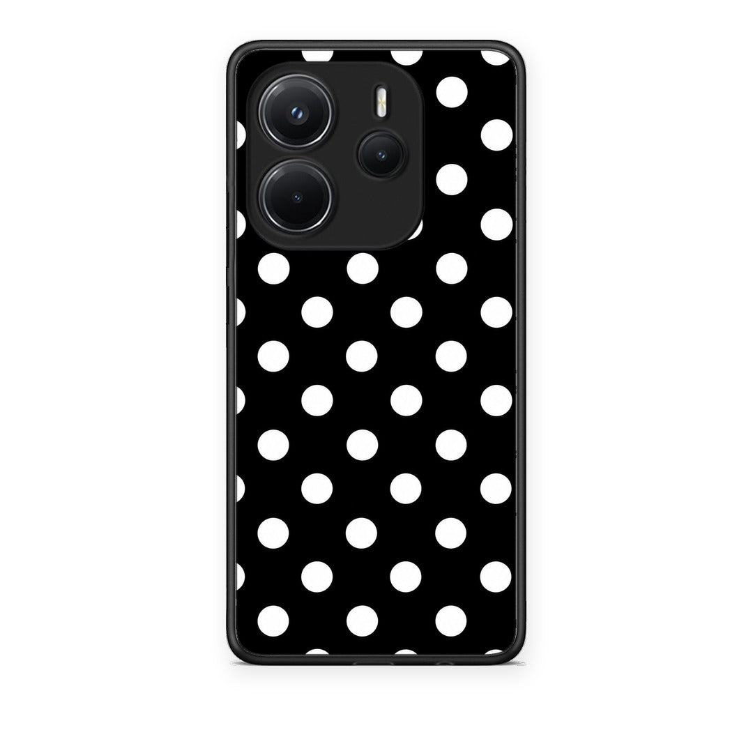 Θήκη Xiaomi Redmi Note 14 4G White Polka Dots on Black από τη Smartfits με σχέδιο στο πίσω μέρος και μαύρο περίβλημα | Xiaomi Redmi Note 14 4G White Polka Dots on Black case with colorful back and black bezels