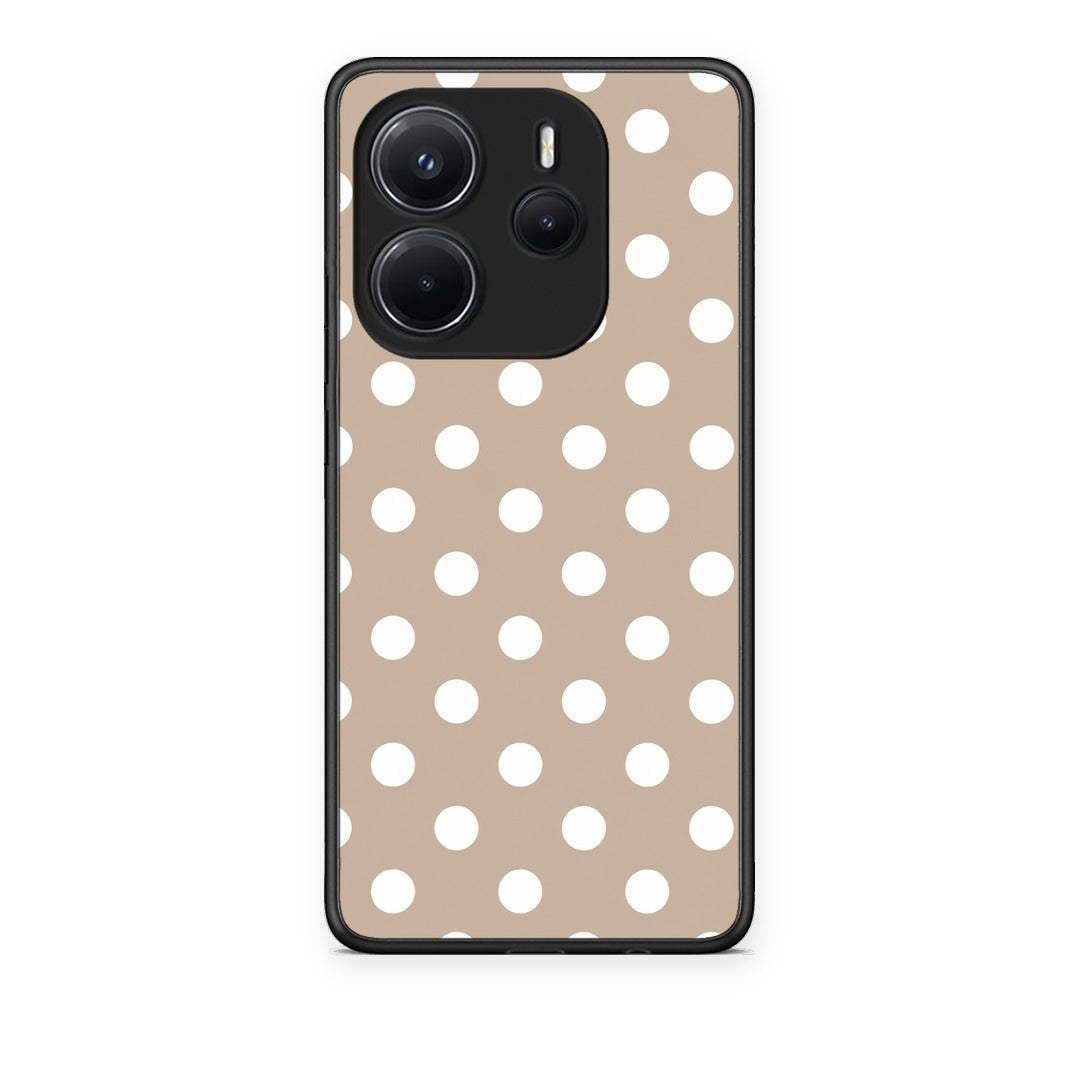 Θήκη Xiaomi Redmi Note 14 4G White Polka Dots on Taupe από τη Smartfits με σχέδιο στο πίσω μέρος και μαύρο περίβλημα | Xiaomi Redmi Note 14 4G White Polka Dots on Taupe case with colorful back and black bezels