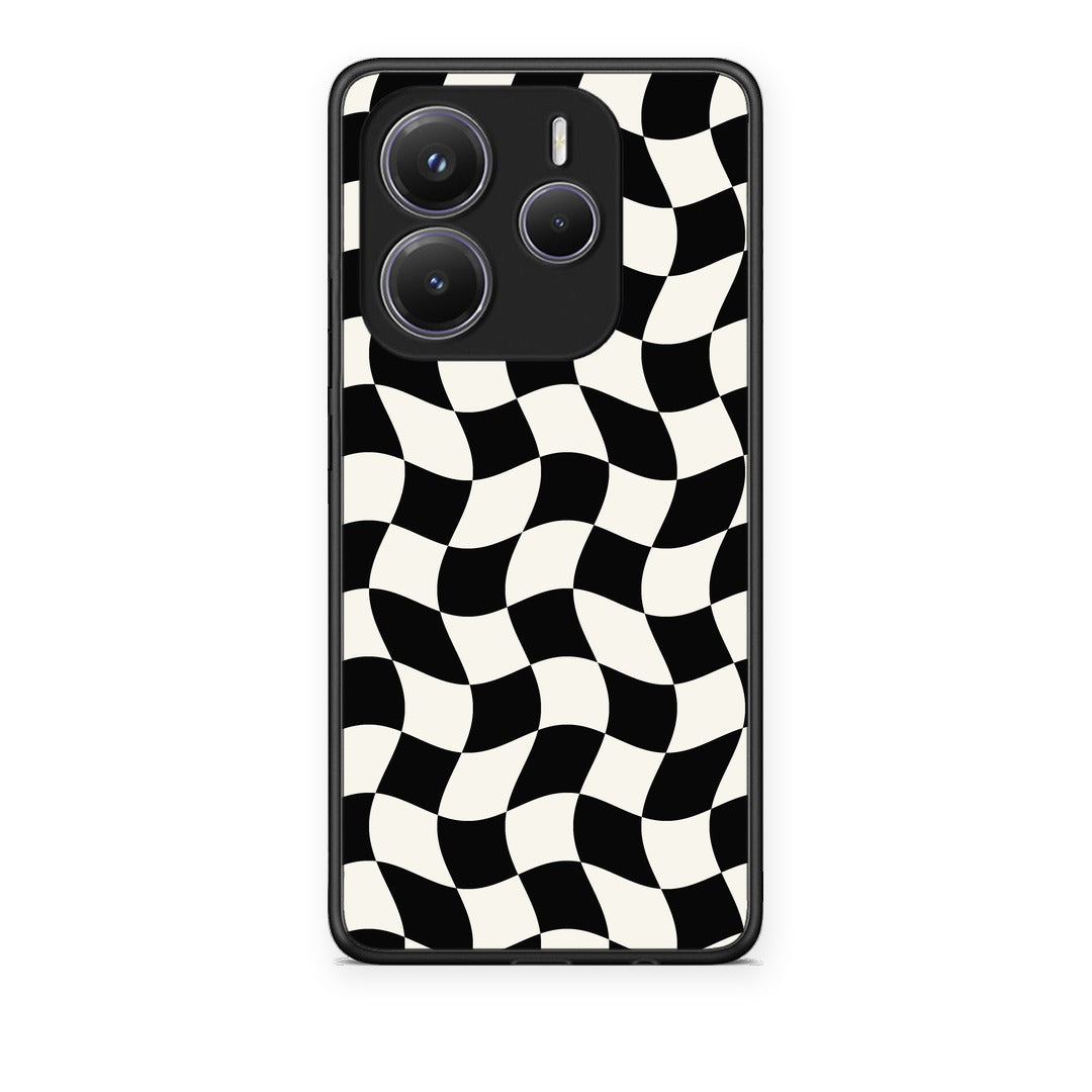 Θήκη Xiaomi Redmi Note 14 5G Black and Cream Wavy Checkerboard από τη Smartfits με σχέδιο στο πίσω μέρος και μαύρο περίβλημα | Xiaomi Redmi Note 14 5G Black and Cream Wavy Checkerboard case with colorful back and black bezels