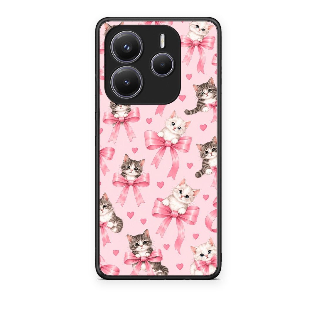 Θήκη Xiaomi Redmi Note 14 5G Kittens and Pink Bows on Pink από τη Smartfits με σχέδιο στο πίσω μέρος και μαύρο περίβλημα | Xiaomi Redmi Note 14 5G Kittens and Pink Bows on Pink case with colorful back and black bezels