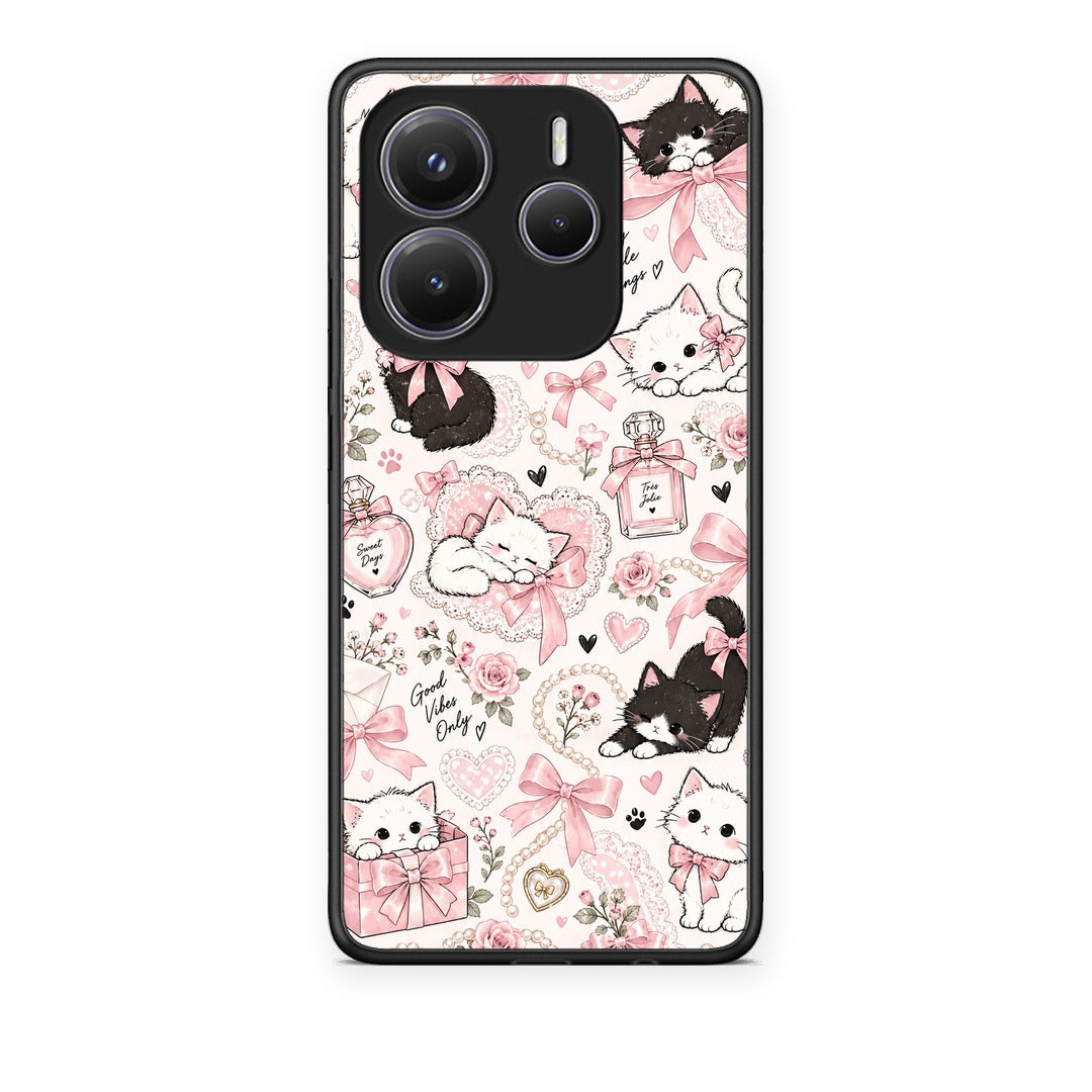 Θήκη Xiaomi Redmi Note 14 5G Pink Bows and Kittens Collage από τη Smartfits με σχέδιο στο πίσω μέρος και μαύρο περίβλημα | Xiaomi Redmi Note 14 5G Pink Bows and Kittens Collage case with colorful back and black bezels