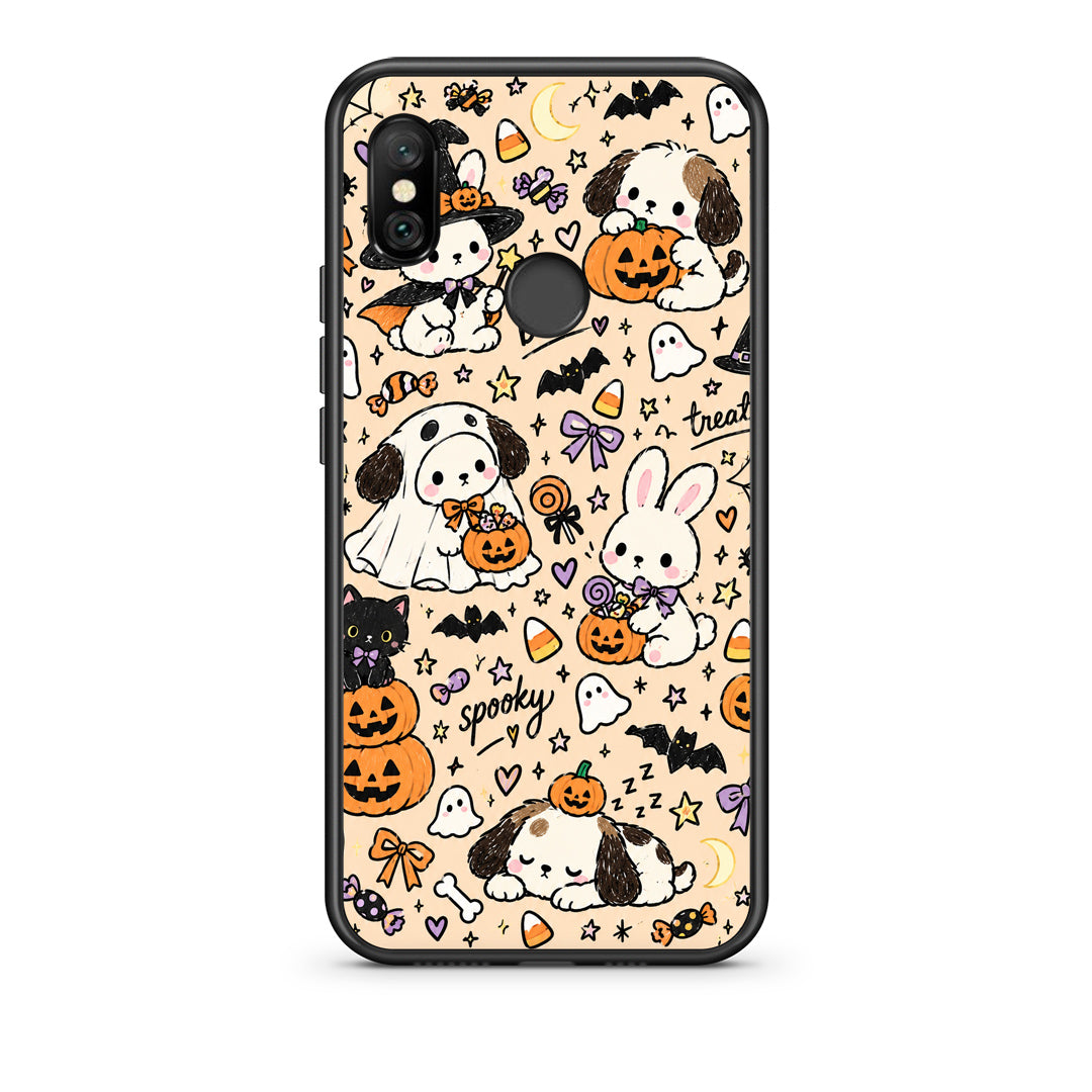 Θήκη Xiaomi Redmi Note 6 Pro Halloween Puppies and Friends on Cream από τη Smartfits με σχέδιο στο πίσω μέρος και μαύρο περίβλημα | Xiaomi Redmi Note 6 Pro Halloween Puppies and Friends on Cream case with colorful back and black bezels