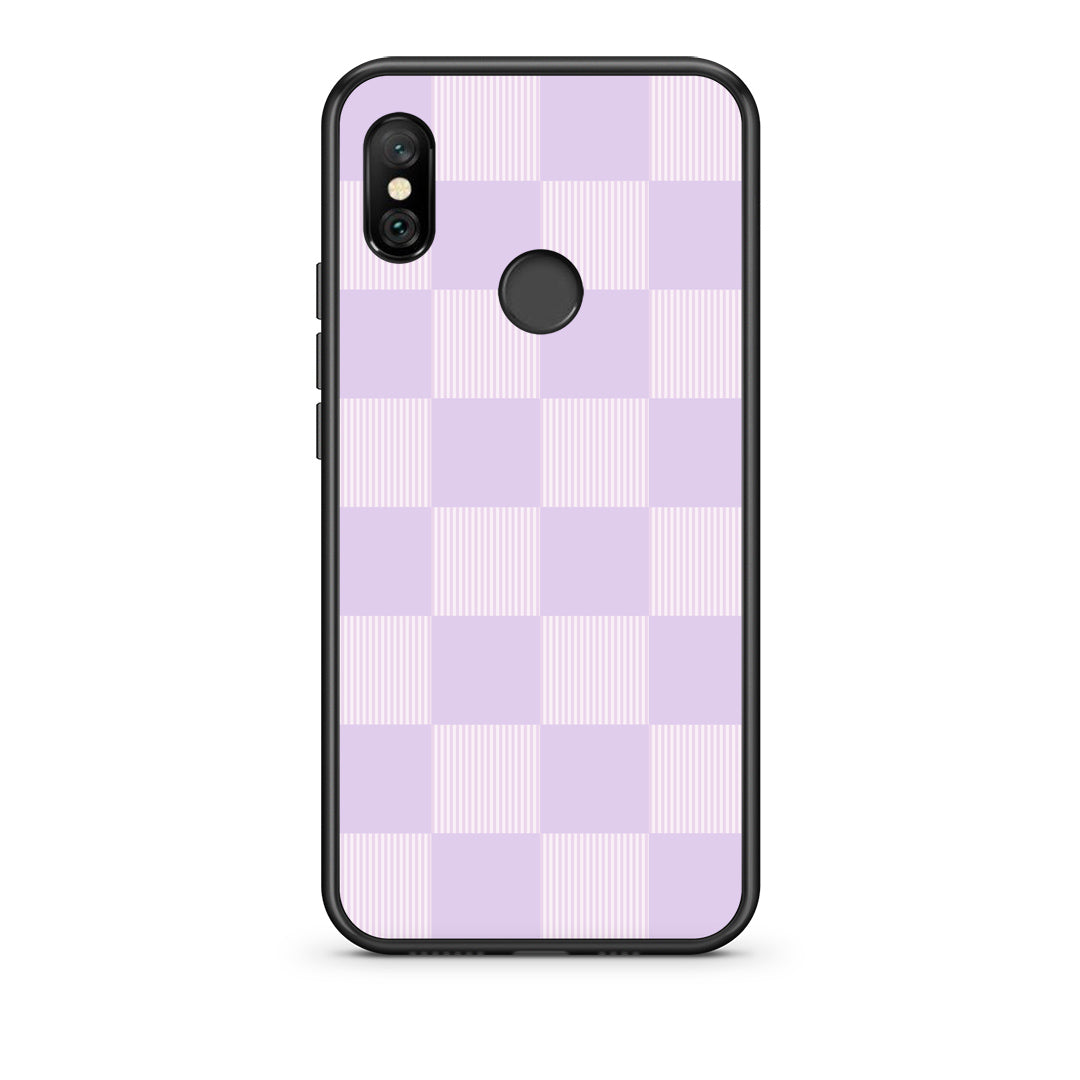 Θήκη Xiaomi Redmi Note 6 Pro Lilac and Cream Striped Checks από τη Smartfits με σχέδιο στο πίσω μέρος και μαύρο περίβλημα | Xiaomi Redmi Note 6 Pro Lilac and Cream Striped Checks case with colorful back and black bezels