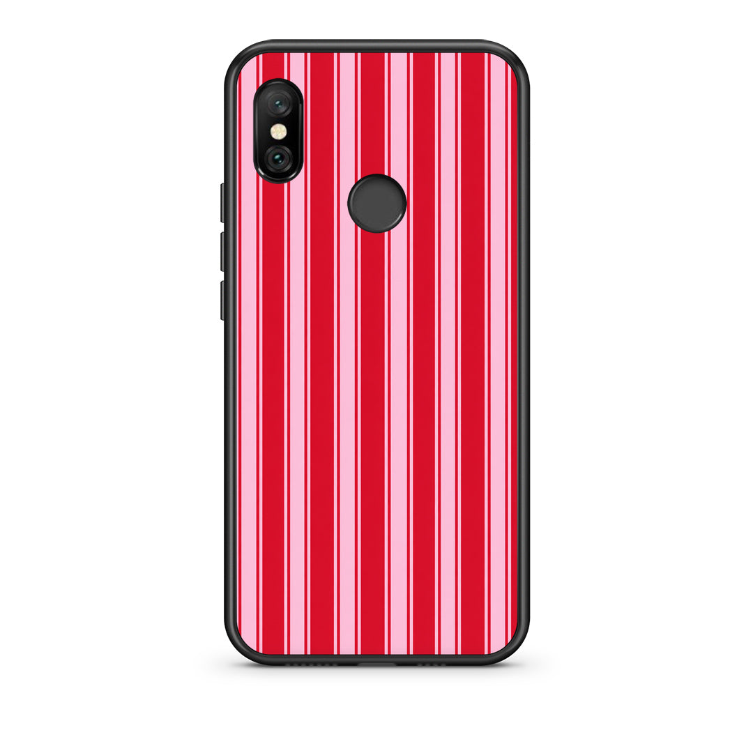 Θήκη Xiaomi Redmi Note 6 Pro Red and Pink Vertical Pinstripes από τη Smartfits με σχέδιο στο πίσω μέρος και μαύρο περίβλημα | Xiaomi Redmi Note 6 Pro Red and Pink Vertical Pinstripes case with colorful back and black bezels