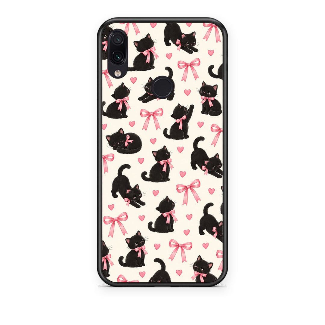 Θήκη Xiaomi Redmi Note 7 Black Kittens and Pink Bows on Cream Small από τη Smartfits με σχέδιο στο πίσω μέρος και μαύρο περίβλημα | Xiaomi Redmi Note 7 Black Kittens and Pink Bows on Cream Small case with colorful back and black bezels