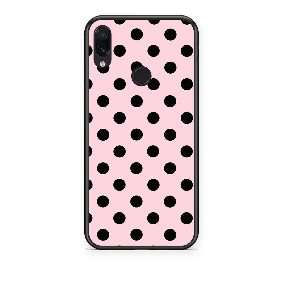 Θήκη Xiaomi Redmi Note 7 Black Polka Dots on Pink από τη Smartfits με σχέδιο στο πίσω μέρος και μαύρο περίβλημα | Xiaomi Redmi Note 7 Black Polka Dots on Pink case with colorful back and black bezels