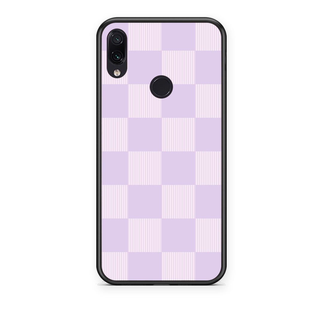 Θήκη Xiaomi Redmi Note 7 Lilac and Cream Striped Checks από τη Smartfits με σχέδιο στο πίσω μέρος και μαύρο περίβλημα | Xiaomi Redmi Note 7 Lilac and Cream Striped Checks case with colorful back and black bezels